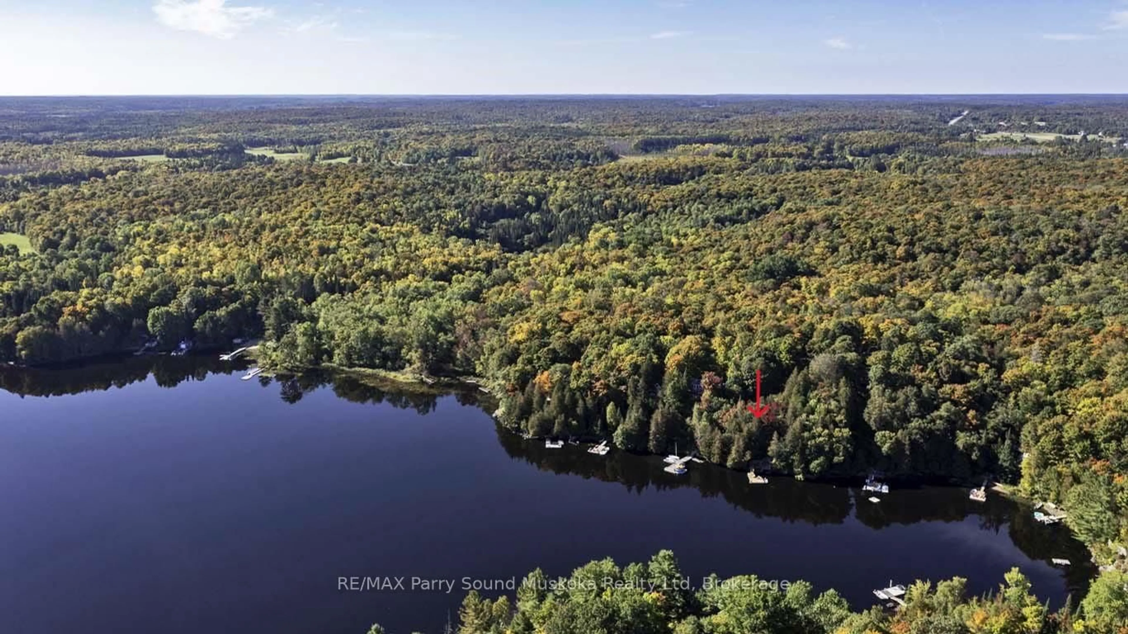 A pic from outside/outdoor area/front of a property/back of a property/a pic from drone, water/lake/river/ocean view for 78 Captain Estates Rd, Whitestone Ontario P0A 1G0