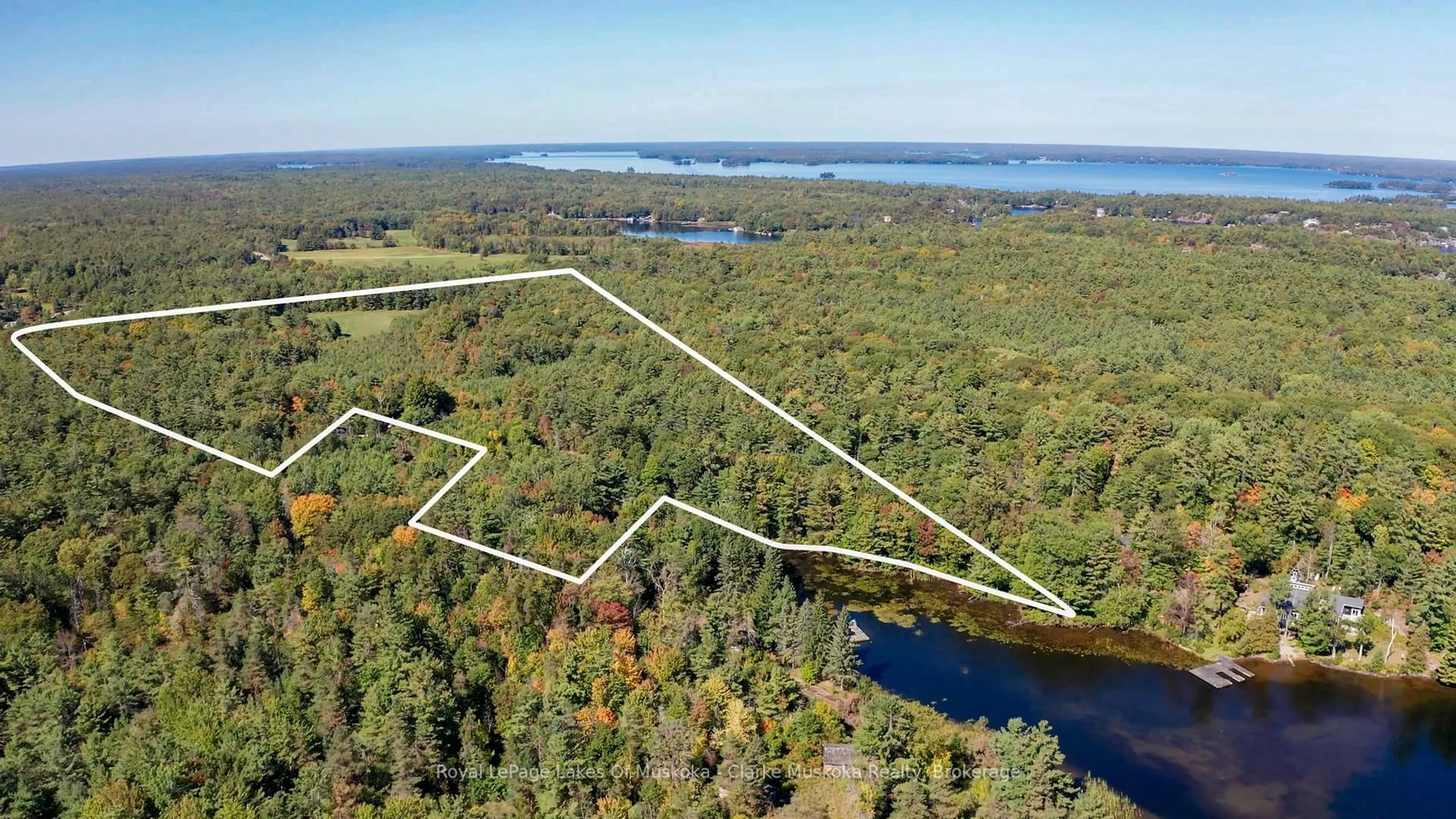 A pic from outside/outdoor area/front of a property/back of a property/a pic from drone, water/lake/river/ocean view for 1064 Road 3200 & 0 Parkers Point Road, Gravenhurst Ontario P1P 1R2