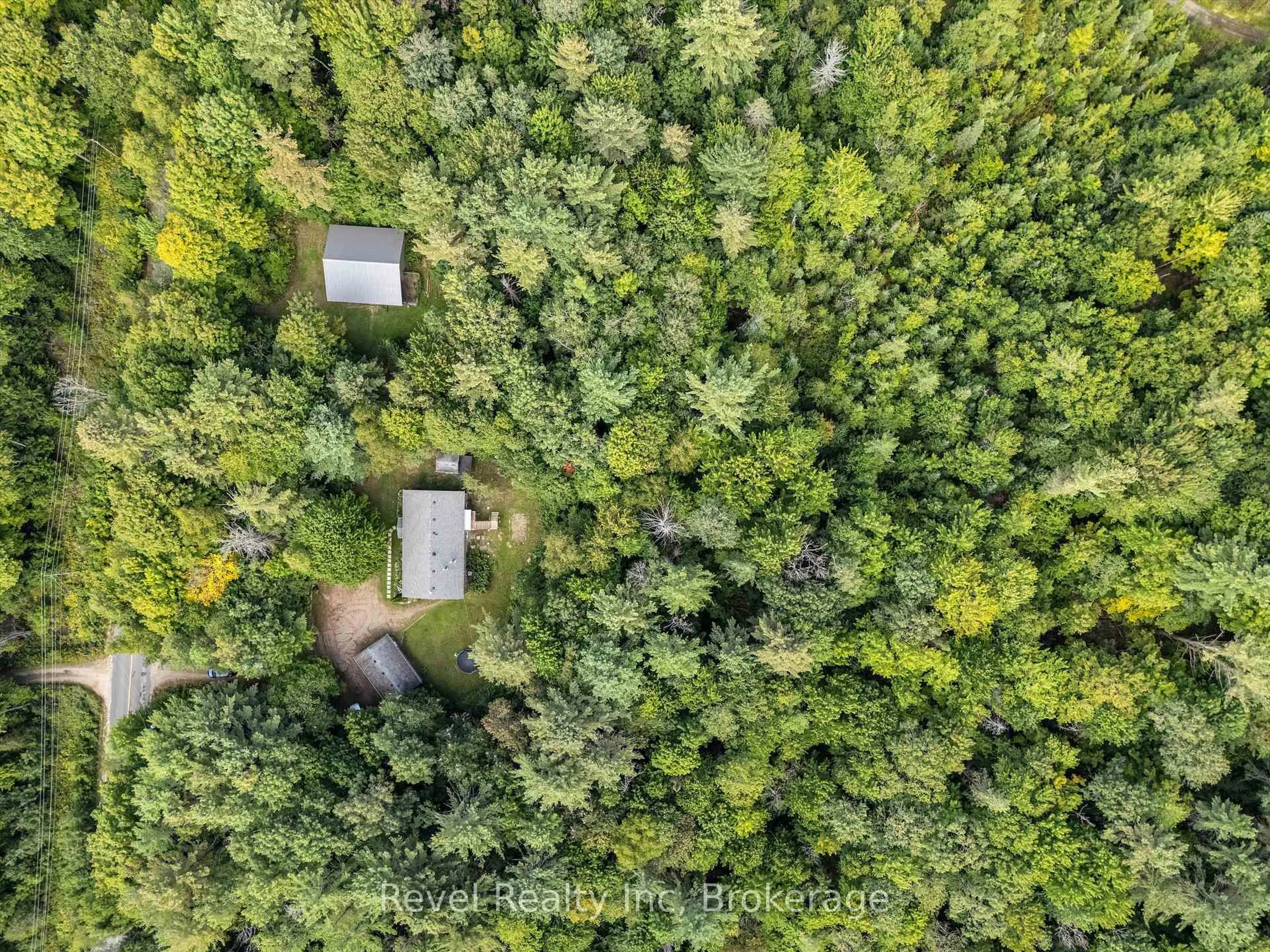 A pic from outside/outdoor area/front of a property/back of a property/a pic from drone, forest/trees view for 1326 Echo Lake Rd, Lake of Bays Ontario P0B 1A0