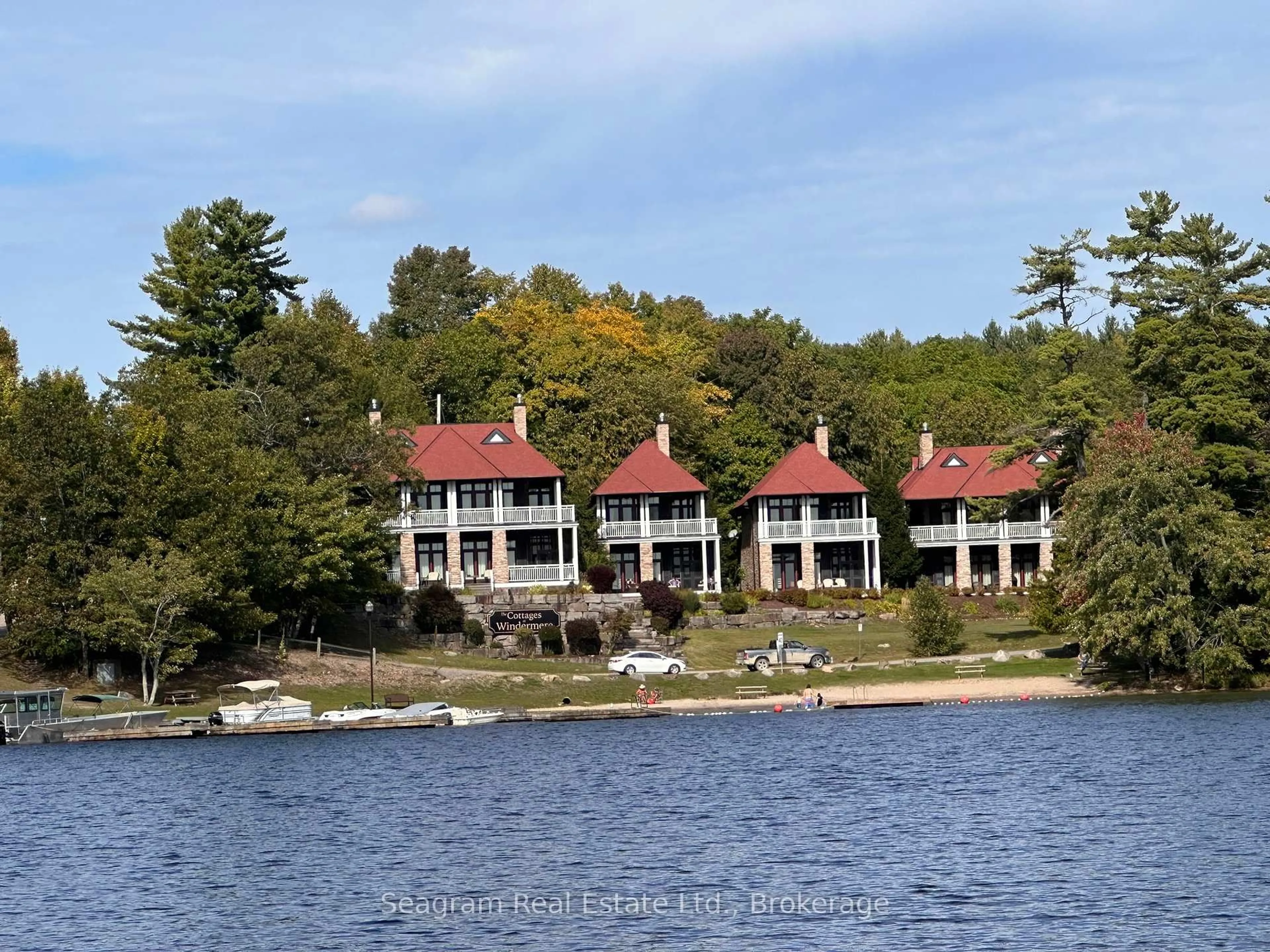 A pic from outside/outdoor area/front of a property/back of a property/a pic from drone, water/lake/river/ocean view for 1003 Matthews Dr #Cottage #4, Muskoka Lakes Ontario P0B 1P0