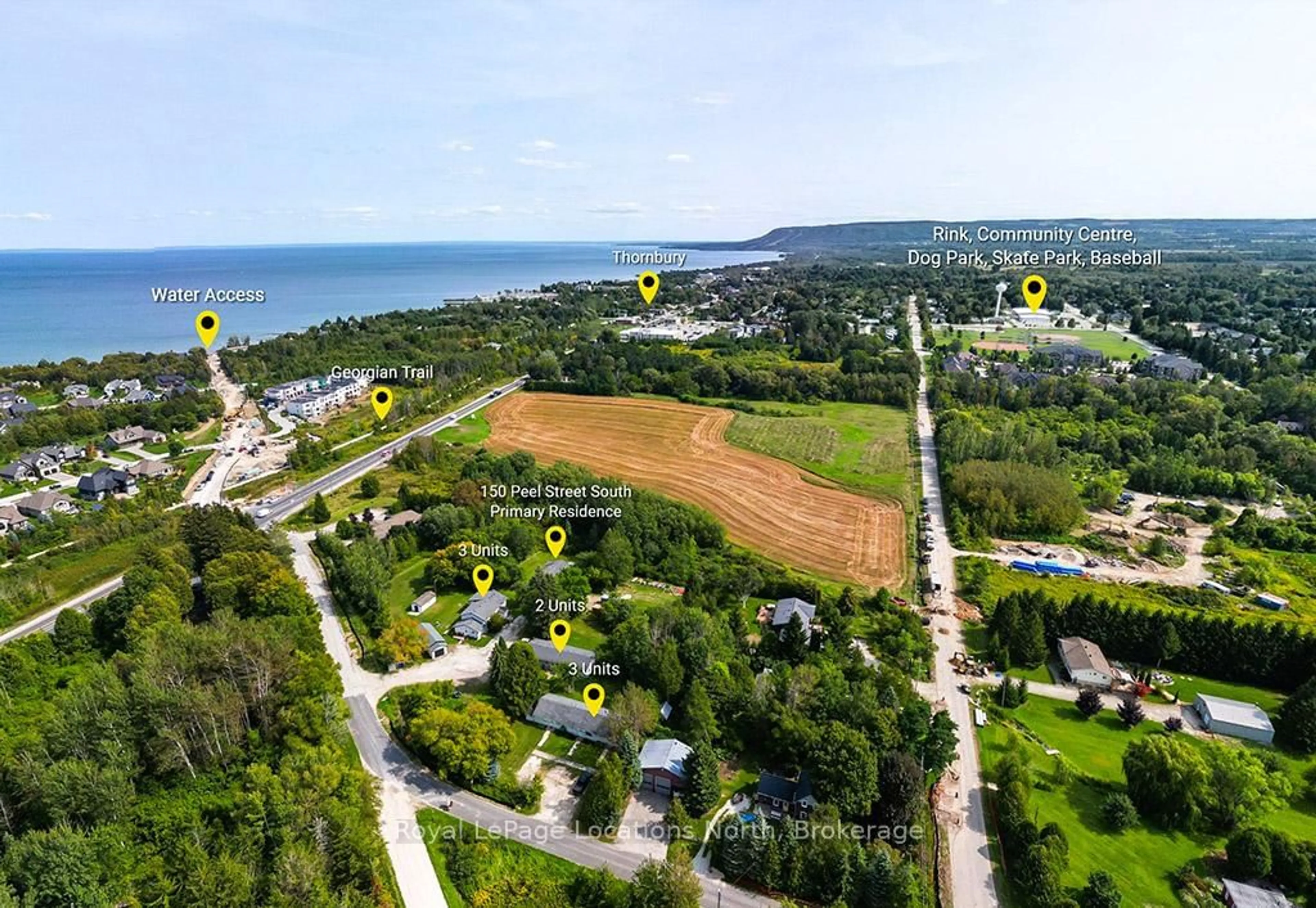 A pic from outside/outdoor area/front of a property/back of a property/a pic from drone, water/lake/river/ocean view for 150 Peel St, Blue Mountains Ontario N0H 2P0