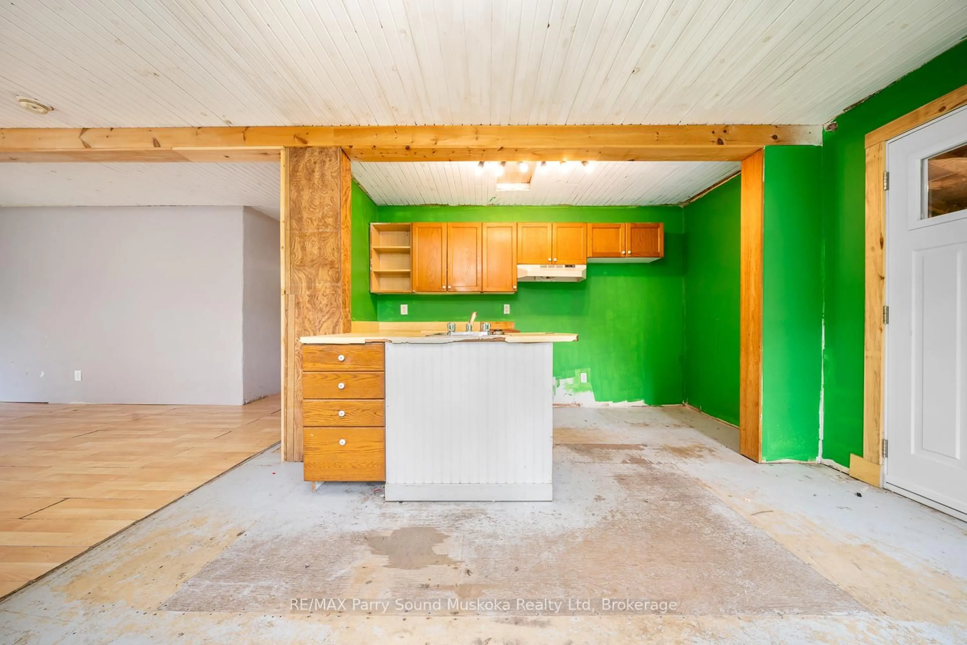 Open concept kitchen, cement floor for 1163A Lake Joseph Rd, Seguin Ontario P2A 2W8