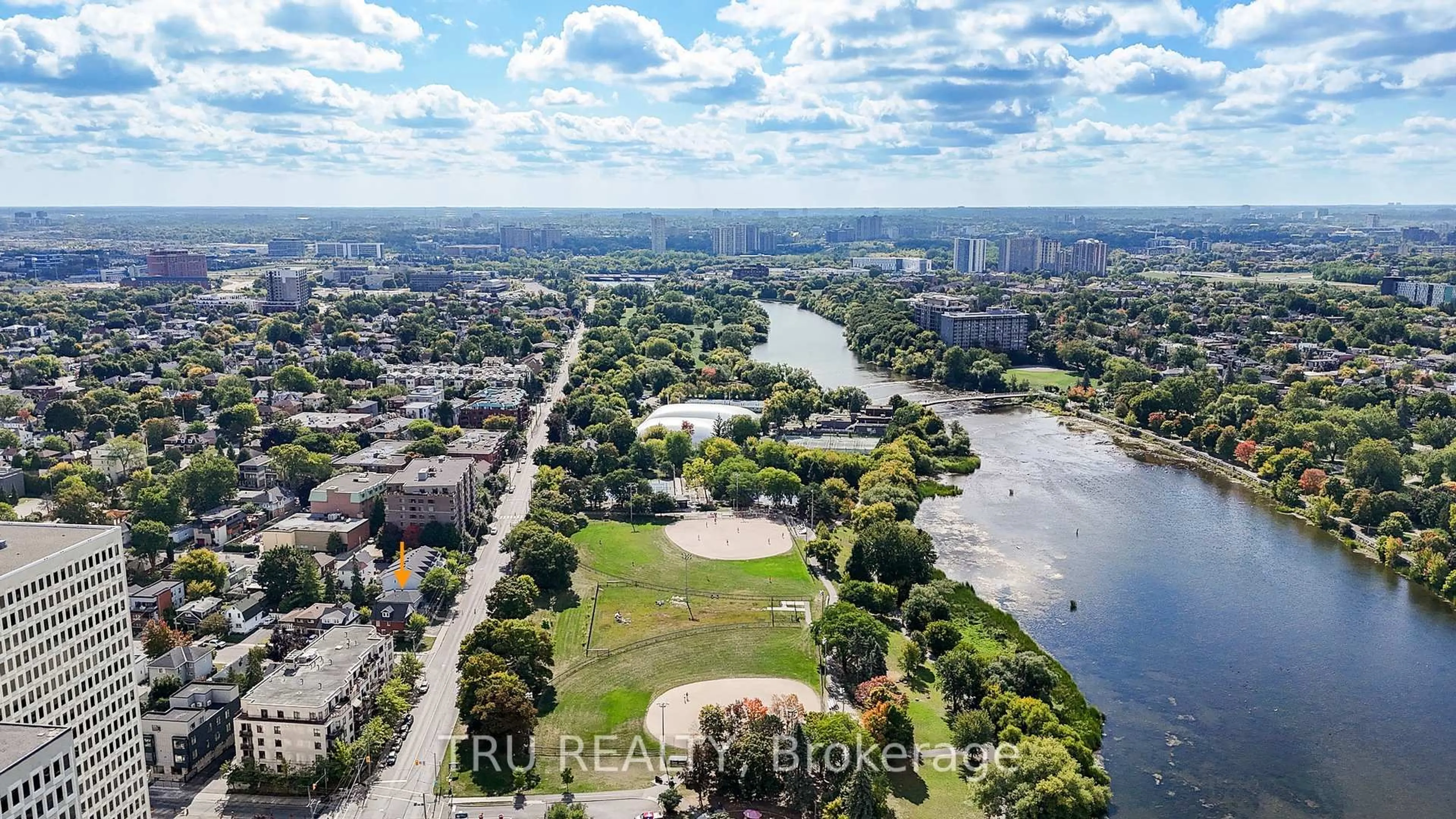 A pic from outside/outdoor area/front of a property/back of a property/a pic from drone, water/lake/river/ocean view for 381 North River Rd, Ottawa Ontario K1L 8C3