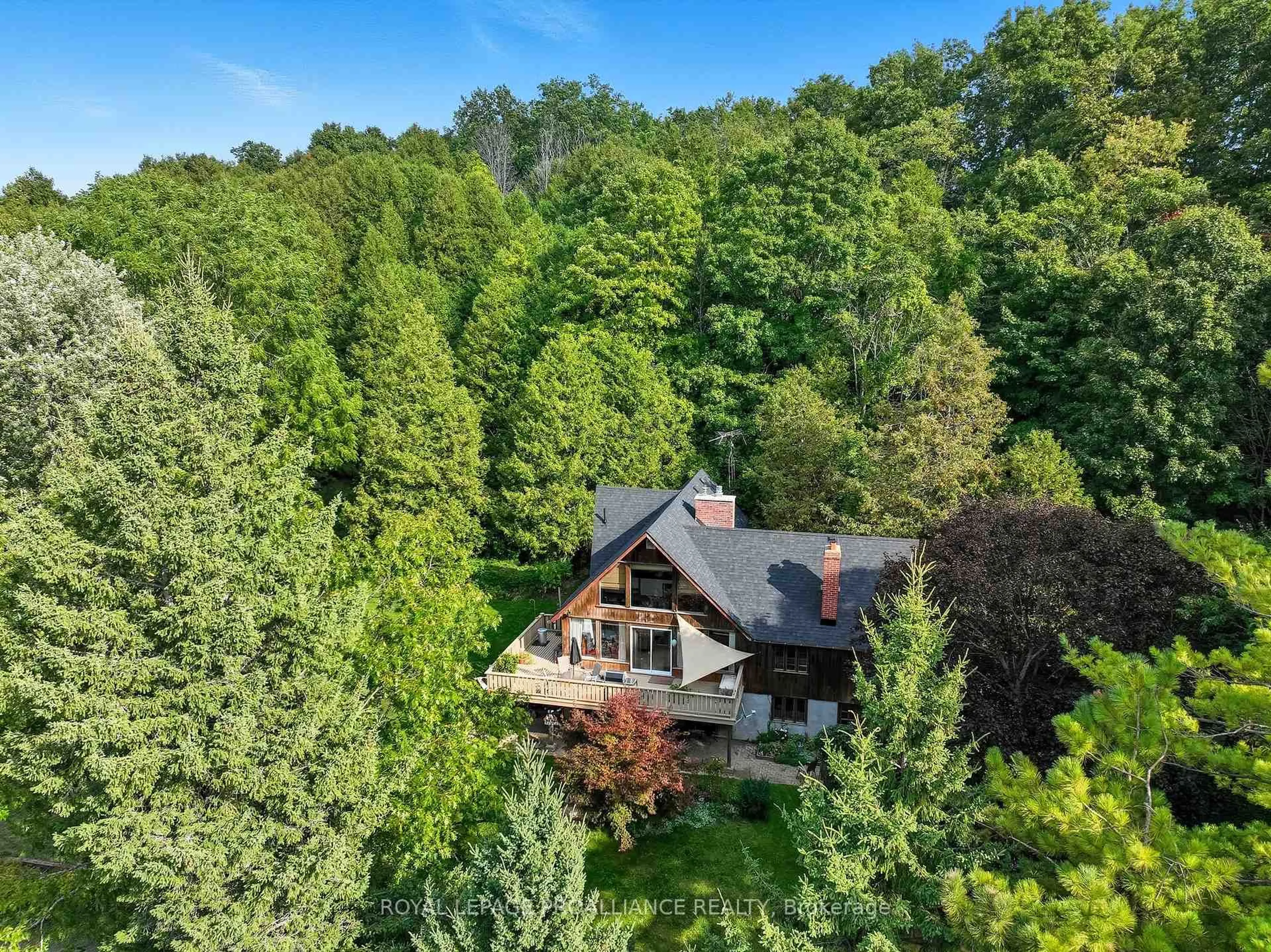 A pic from outside/outdoor area/front of a property/back of a property/a pic from drone, forest/trees view for 383 Hansen Rd, Brighton Ontario K0K 1H0