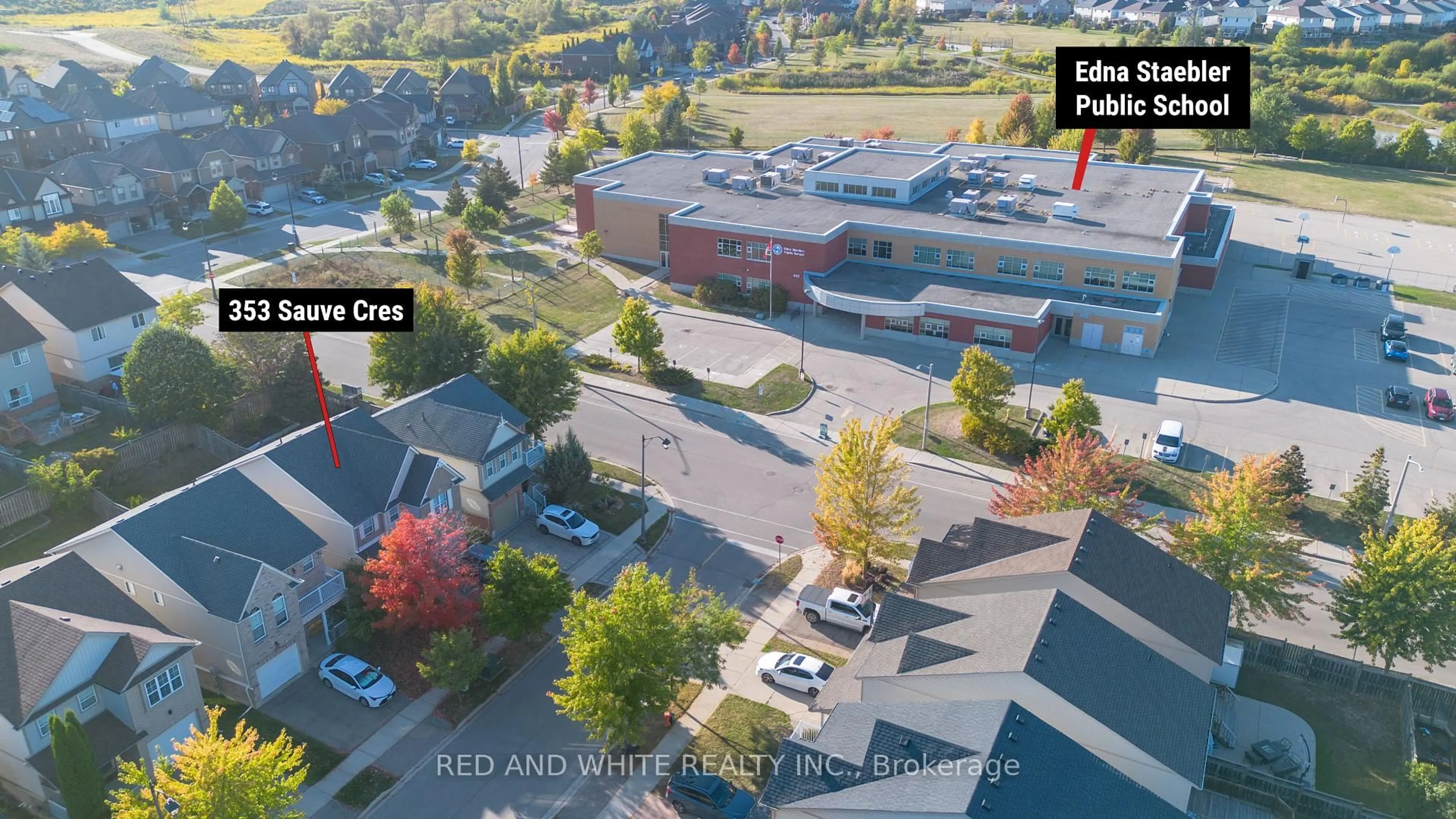 A pic from outside/outdoor area/front of a property/back of a property/a pic from drone, city buildings view from balcony for 353 Sauve Cres, Waterloo Ontario N2T 2Y8