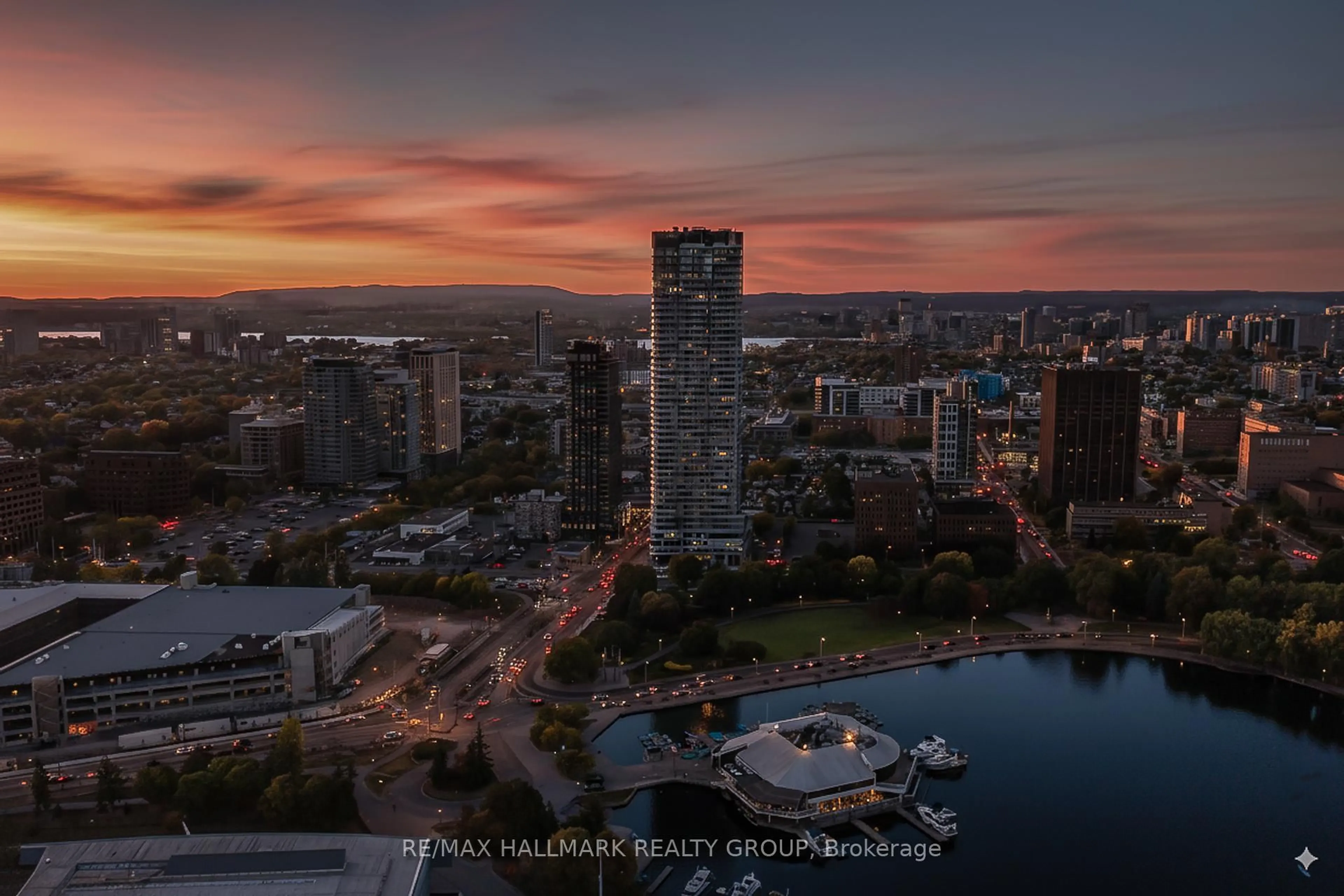 A pic from outside/outdoor area/front of a property/back of a property/a pic from drone, city buildings view from balcony for 805 Carling Ave #3407, Ottawa Ontario K1S 2E7