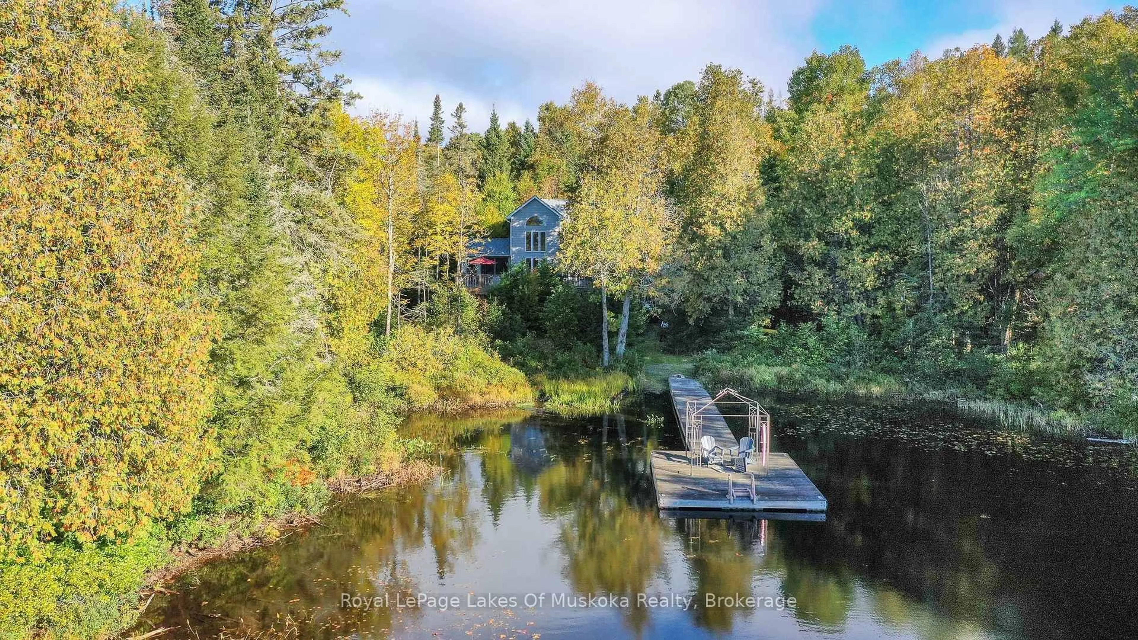 A pic from outside/outdoor area/front of a property/back of a property/a pic from drone, water/lake/river/ocean view for 597 Echo Ridge Rd, Kearney Ontario P0A 1M0