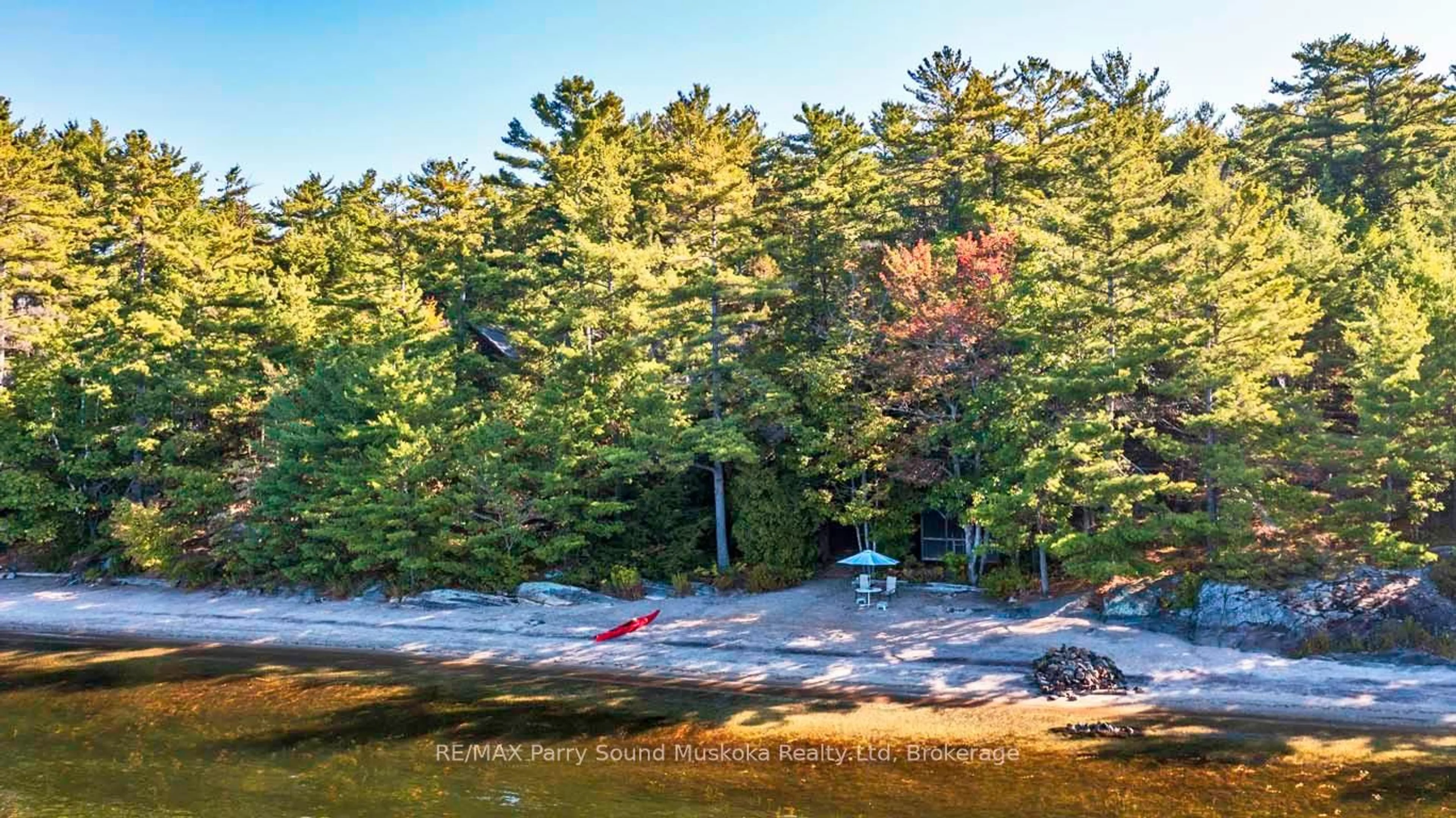 A pic from outside/outdoor area/front of a property/back of a property/a pic from drone, water/lake/river/ocean view for 21 Glenn Burney Rd, Seguin Ontario P2A 2X3