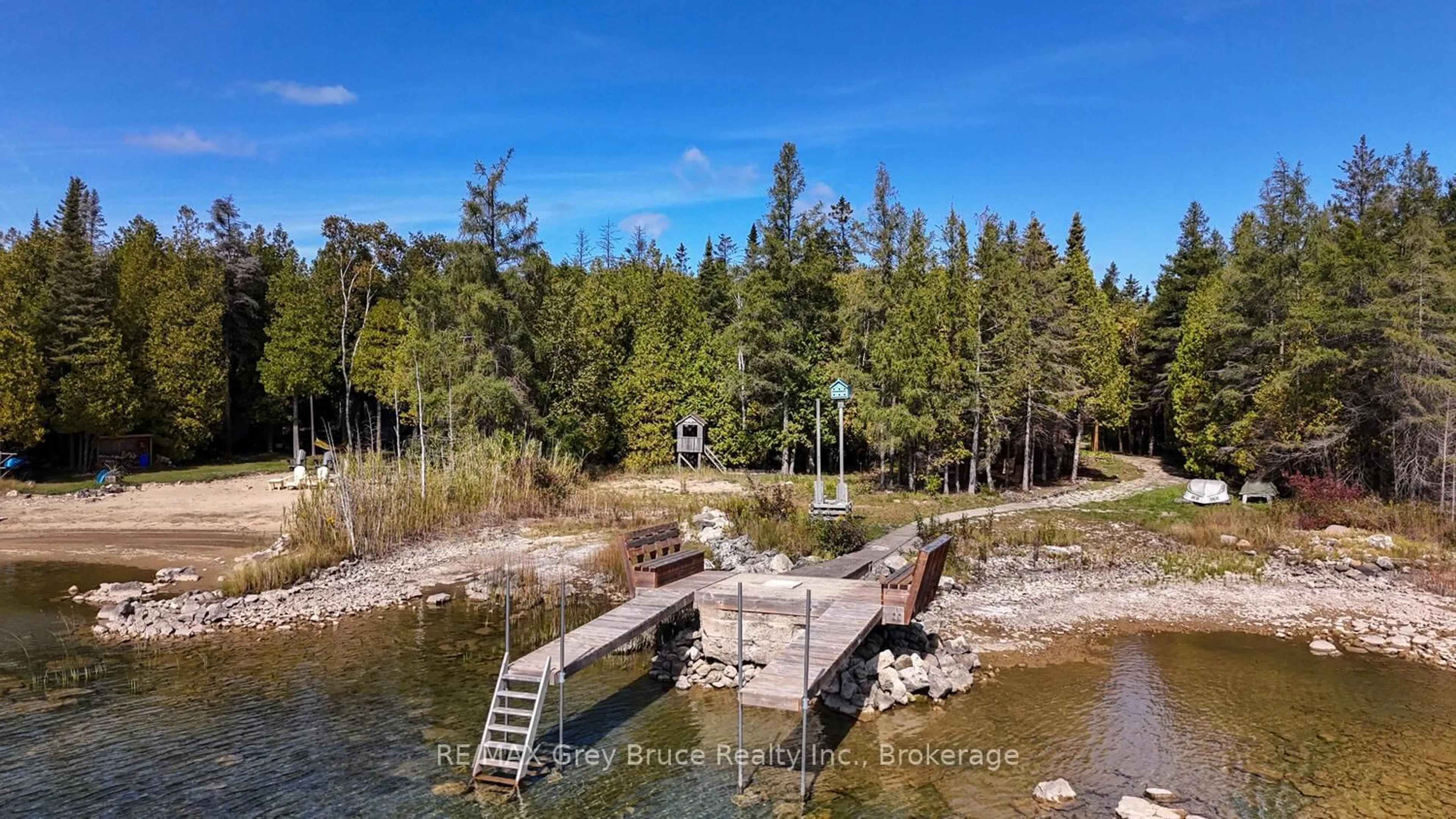 A pic from outside/outdoor area/front of a property/back of a property/a pic from drone, water/lake/river/ocean view for 27 Silverside Point Dr, Northern Bruce Peninsula Ontario N0H 1Z0