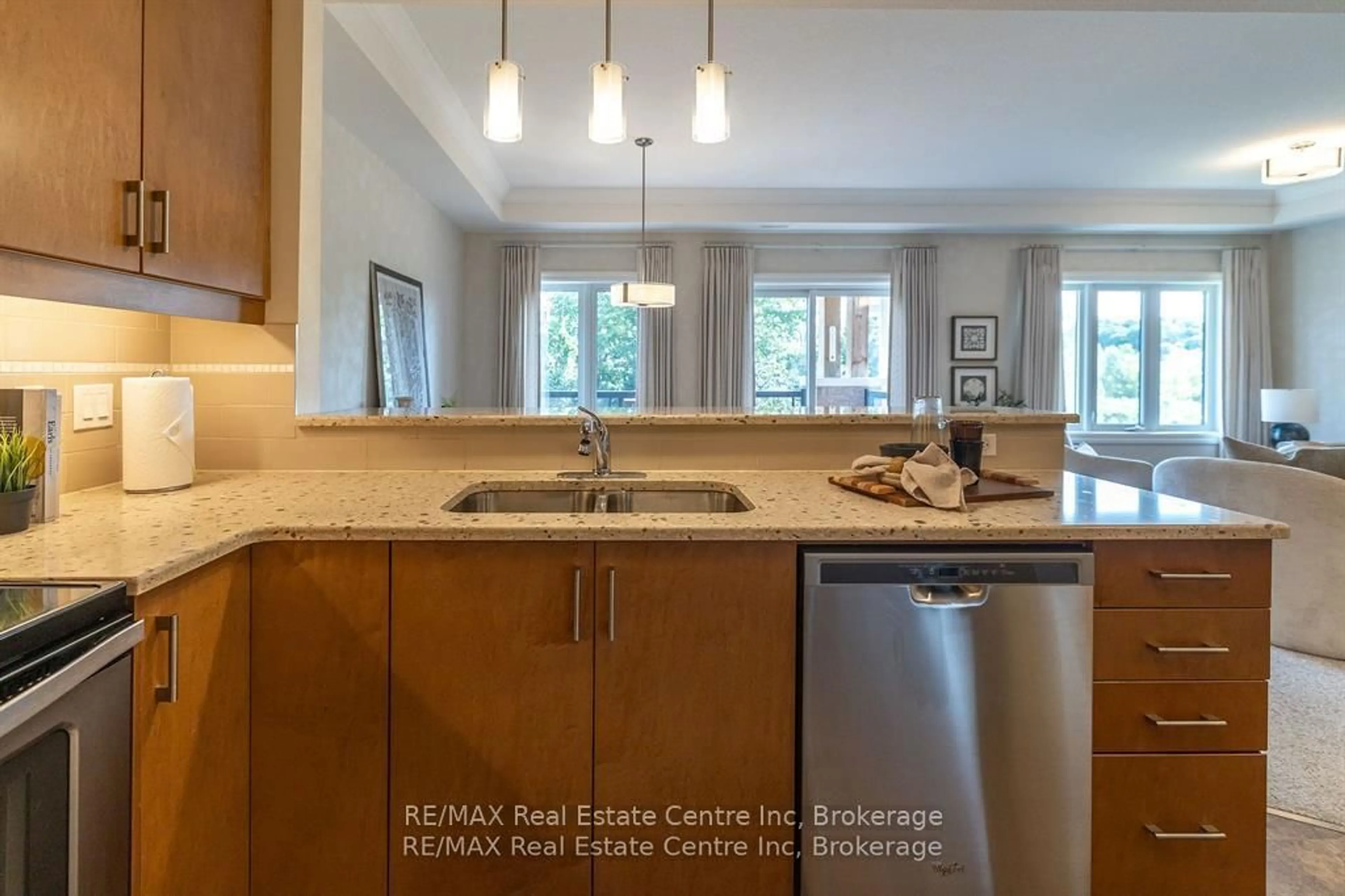 Open concept kitchen, ceramic/tile floor for 23 Stumpf St #310, Centre Wellington Ontario N0B 1S0
