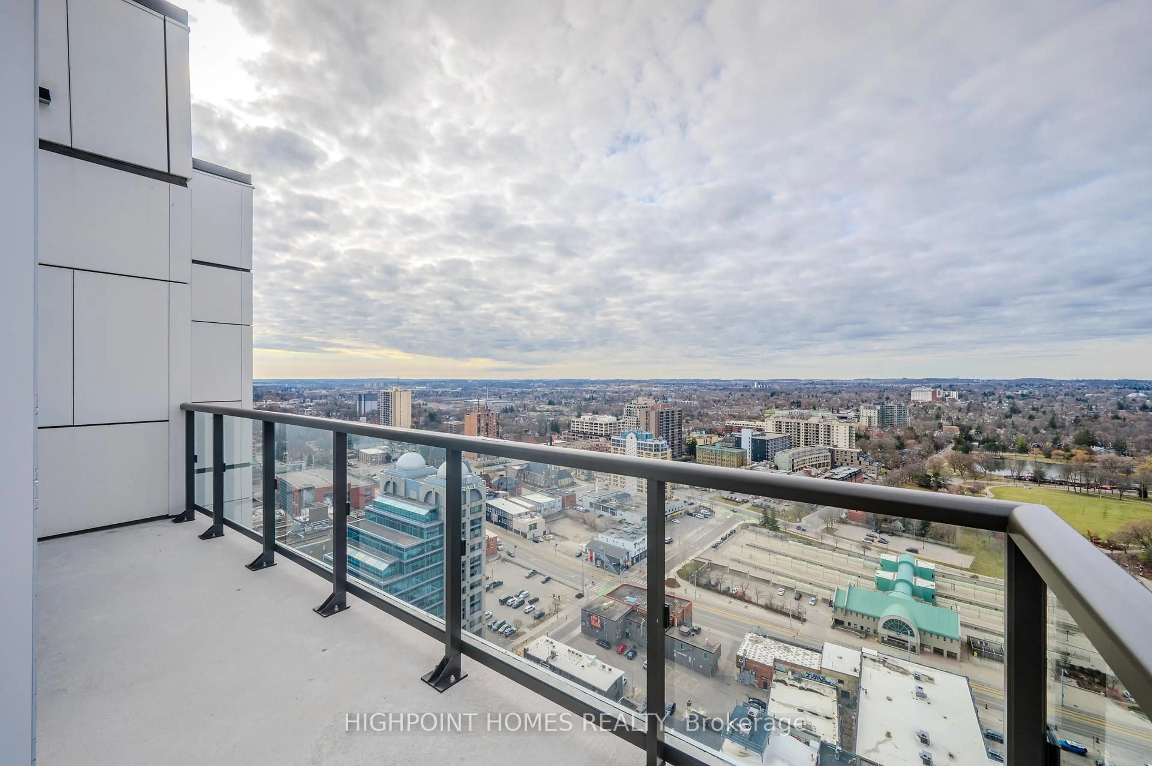 Balcony in the apartment, city buildings view from balcony for 55 Duke St #2509, Kitchener Ontario N2H 0C9