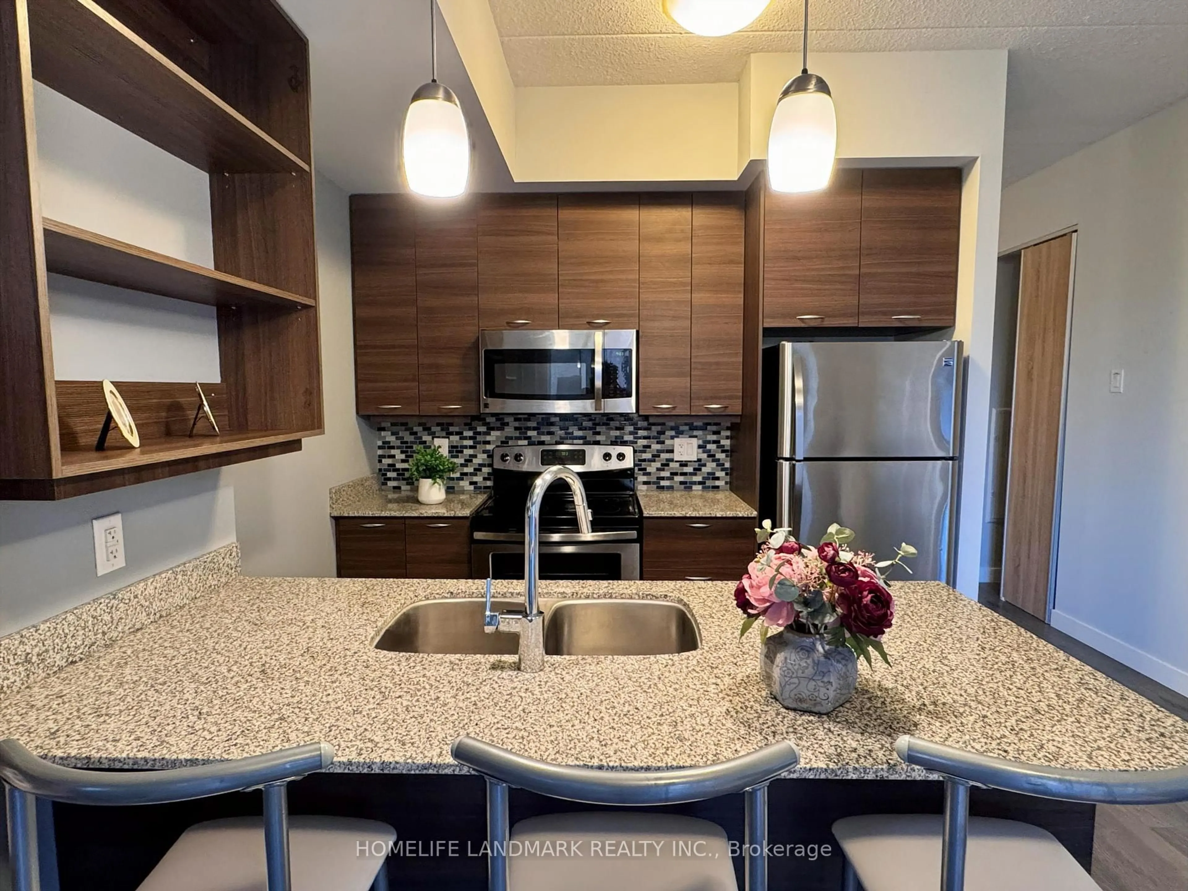 Open concept kitchen, ceramic/tile floor for 318 Spruce St #801, Waterloo Ontario N2L 3M7