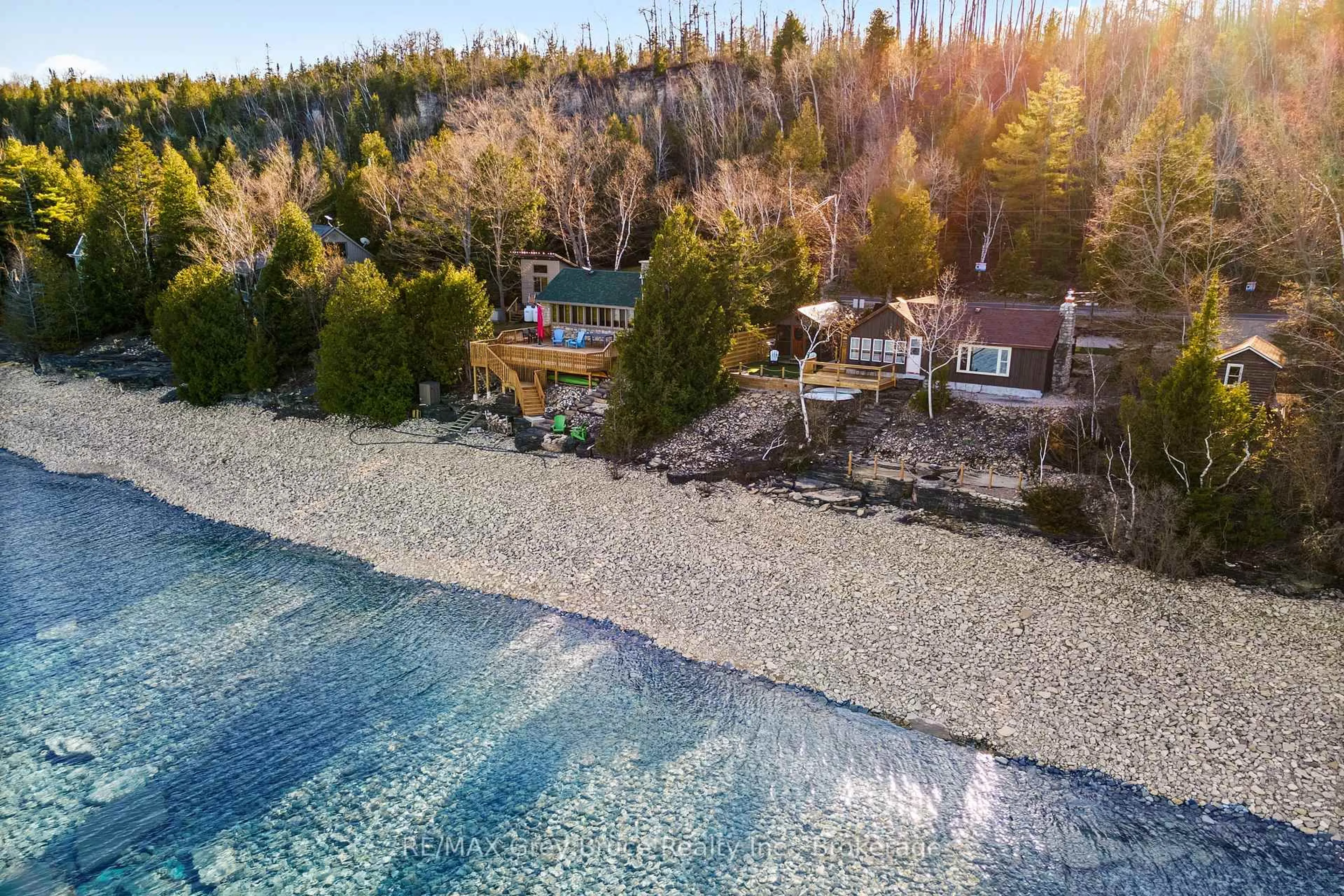 A pic from outside/outdoor area/front of a property/back of a property/a pic from drone, water/lake/river/ocean view for 1132 Dyers Bay Rd, Northern Bruce Peninsula Ontario N0H 1Z0
