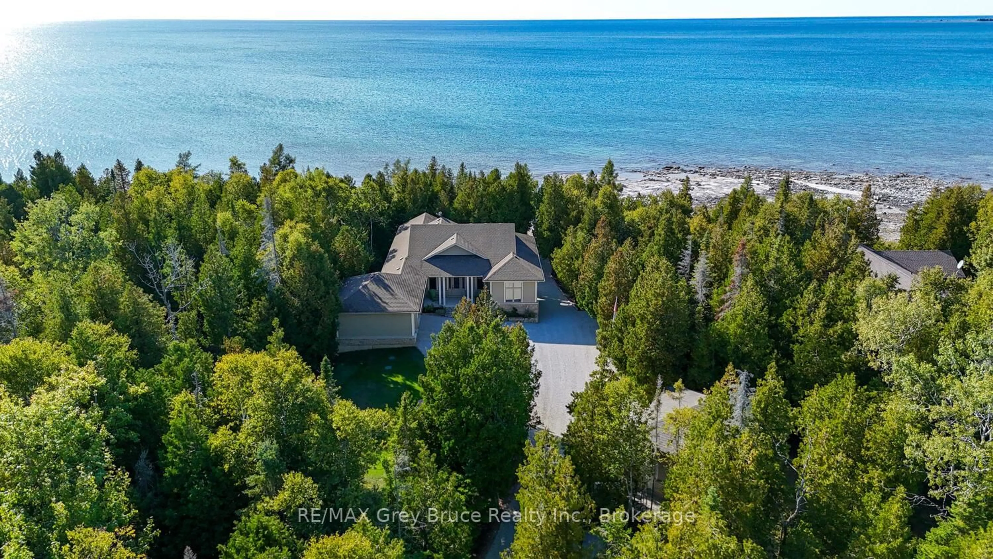 A pic from outside/outdoor area/front of a property/back of a property/a pic from drone, water/lake/river/ocean view for 51 Hawes Rd, Northern Bruce Peninsula Ontario N0H 1W0
