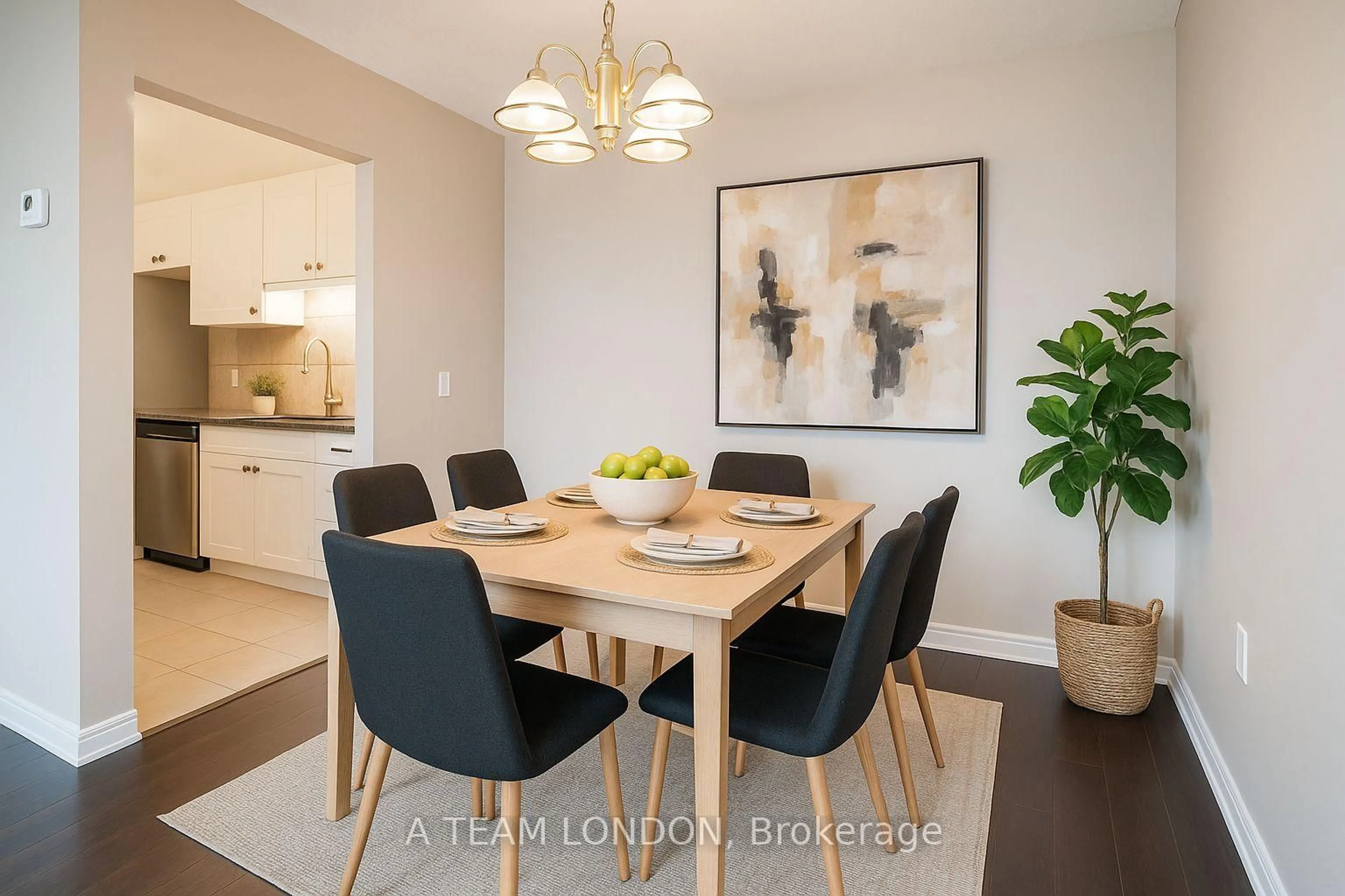 Dining room, wood/laminate floor for 155 KENT St #407, London East Ontario N6A 5N7