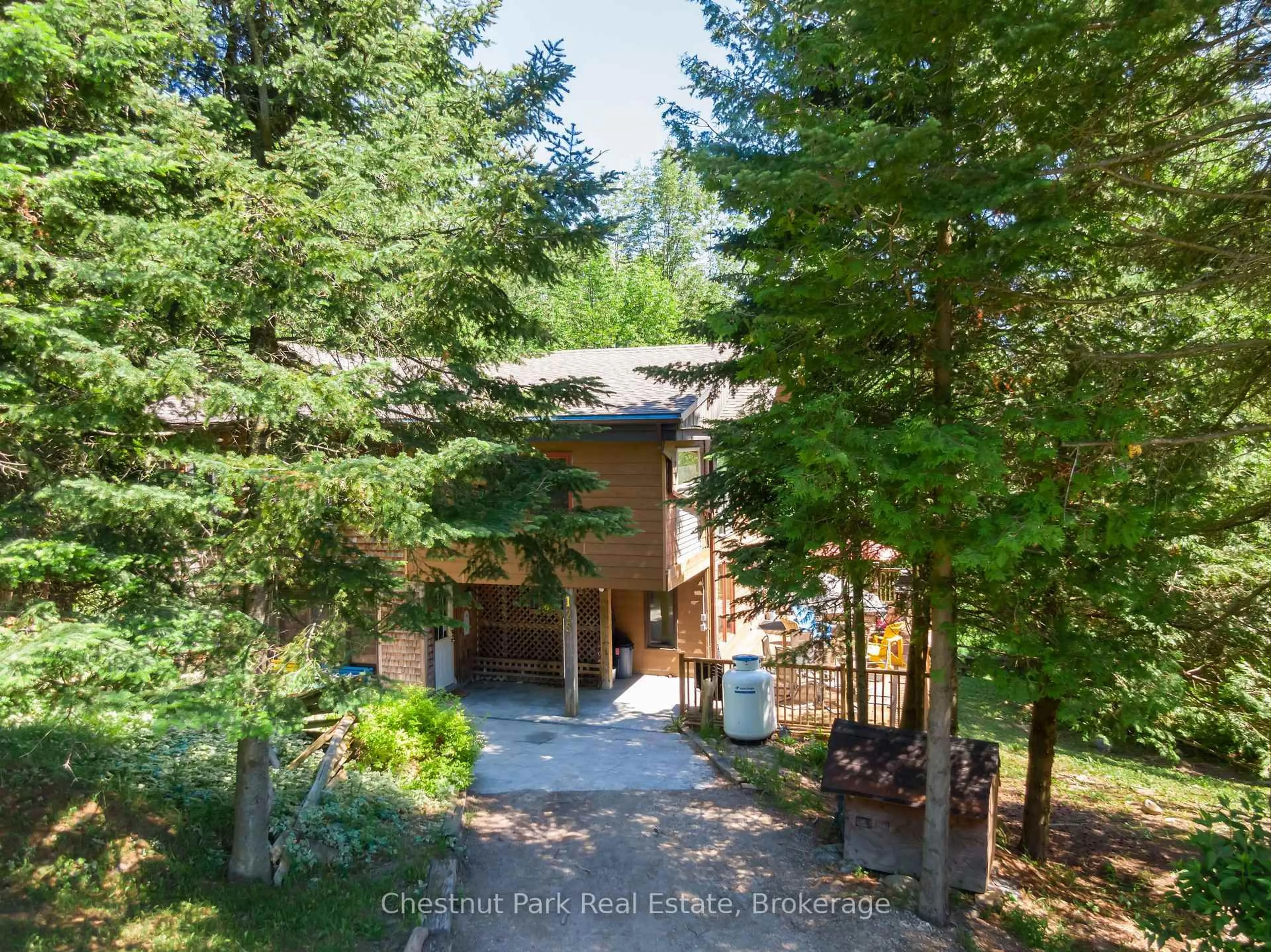 A pic from outside/outdoor area/front of a property/back of a property/a pic from drone, forest/trees view for 125 Kimberley Crt, Grey Highlands Ontario N0C 1G0