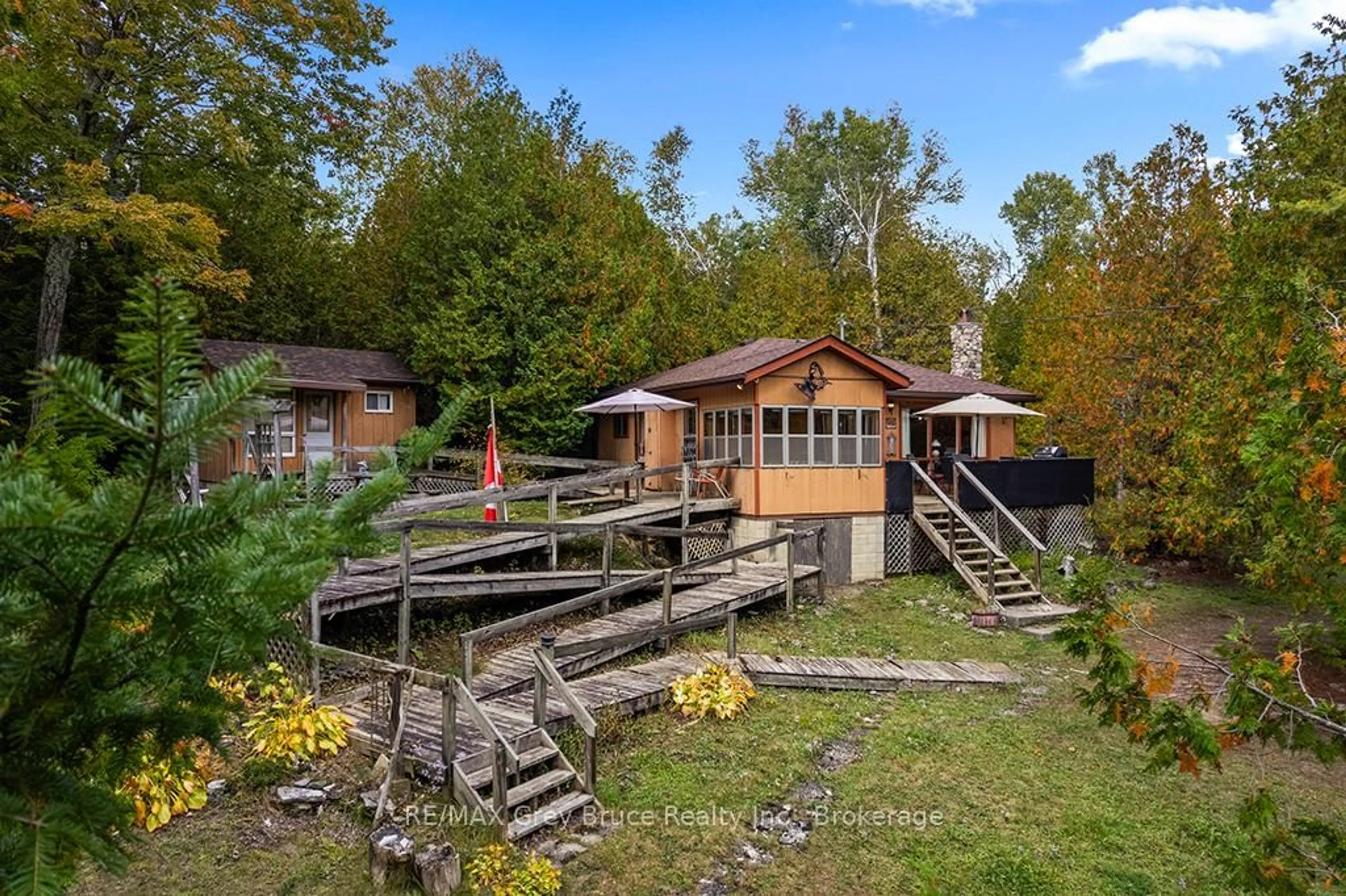 A pic from outside/outdoor area/front of a property/back of a property/a pic from drone, water/lake/river/ocean view for 152 Shouldice Lake Rd, Northern Bruce Peninsula Ontario N0H 1Z0