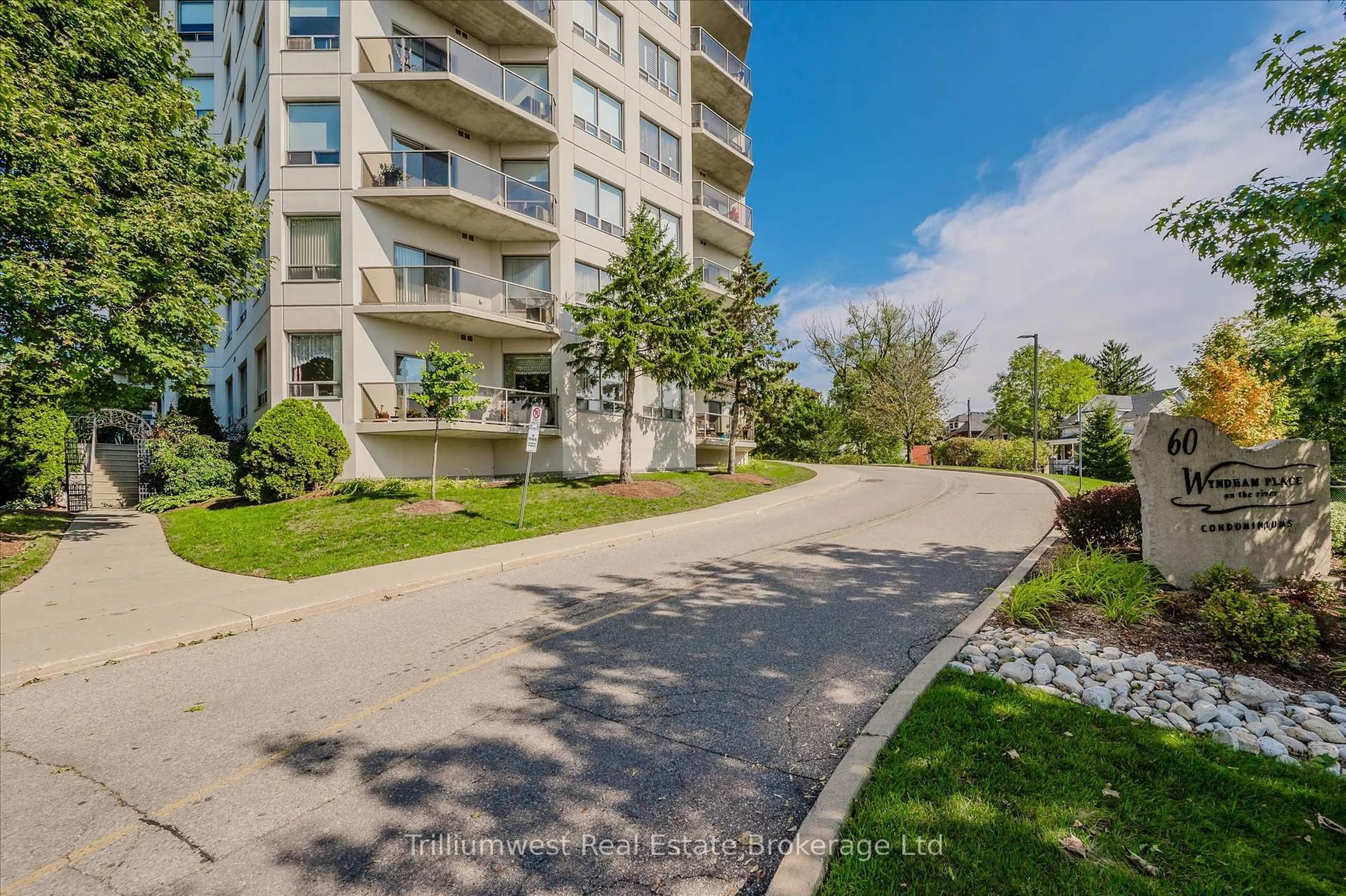 A pic from outside/outdoor area/front of a property/back of a property/a pic from drone, water/lake/river/ocean view for 60 Wyndham St #304, Guelph Ontario N1E 7H7
