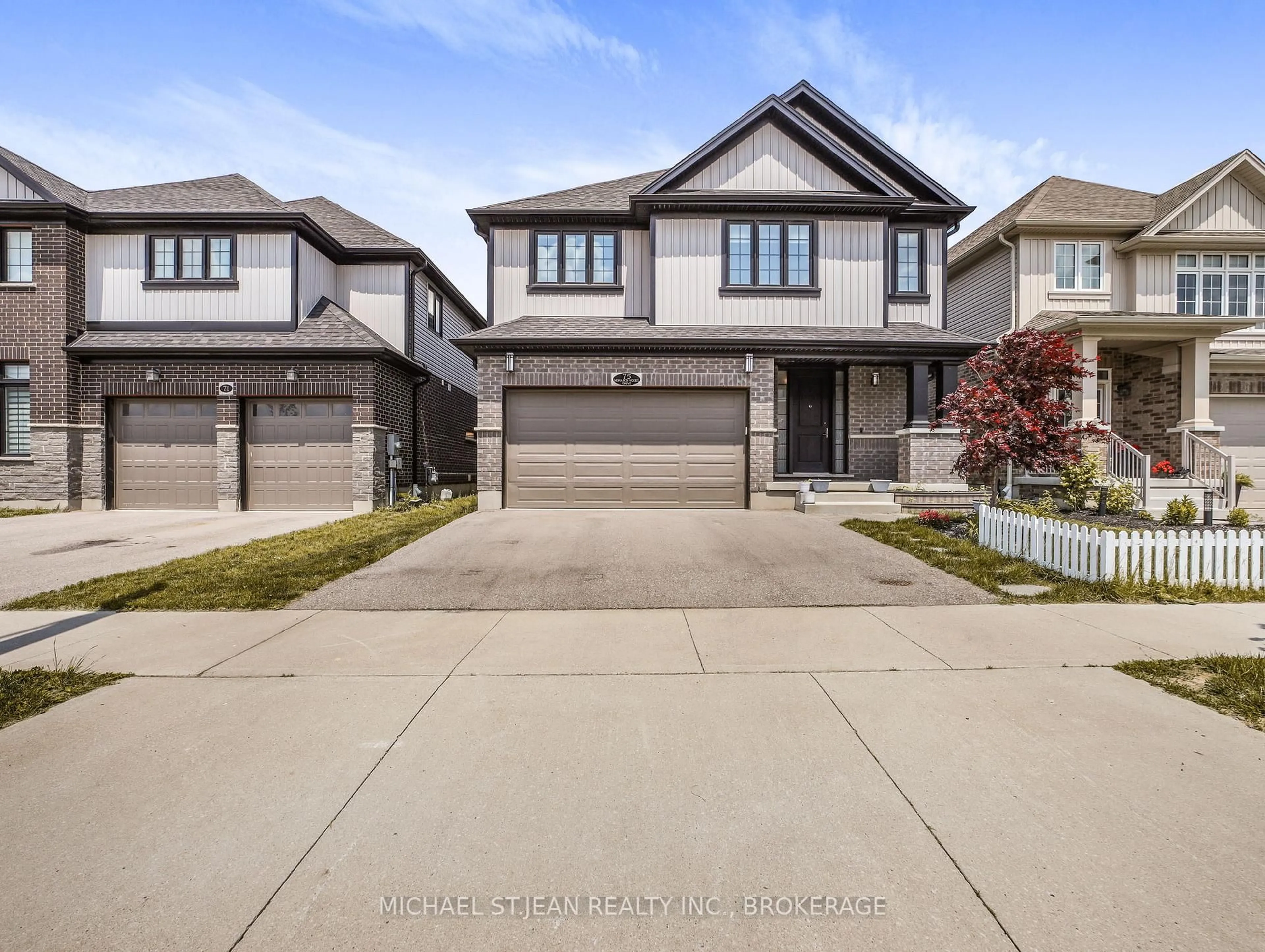 Home with brick exterior material, street for 75 Monarch Woods Dr, Kitchener Ontario N2P 0K1