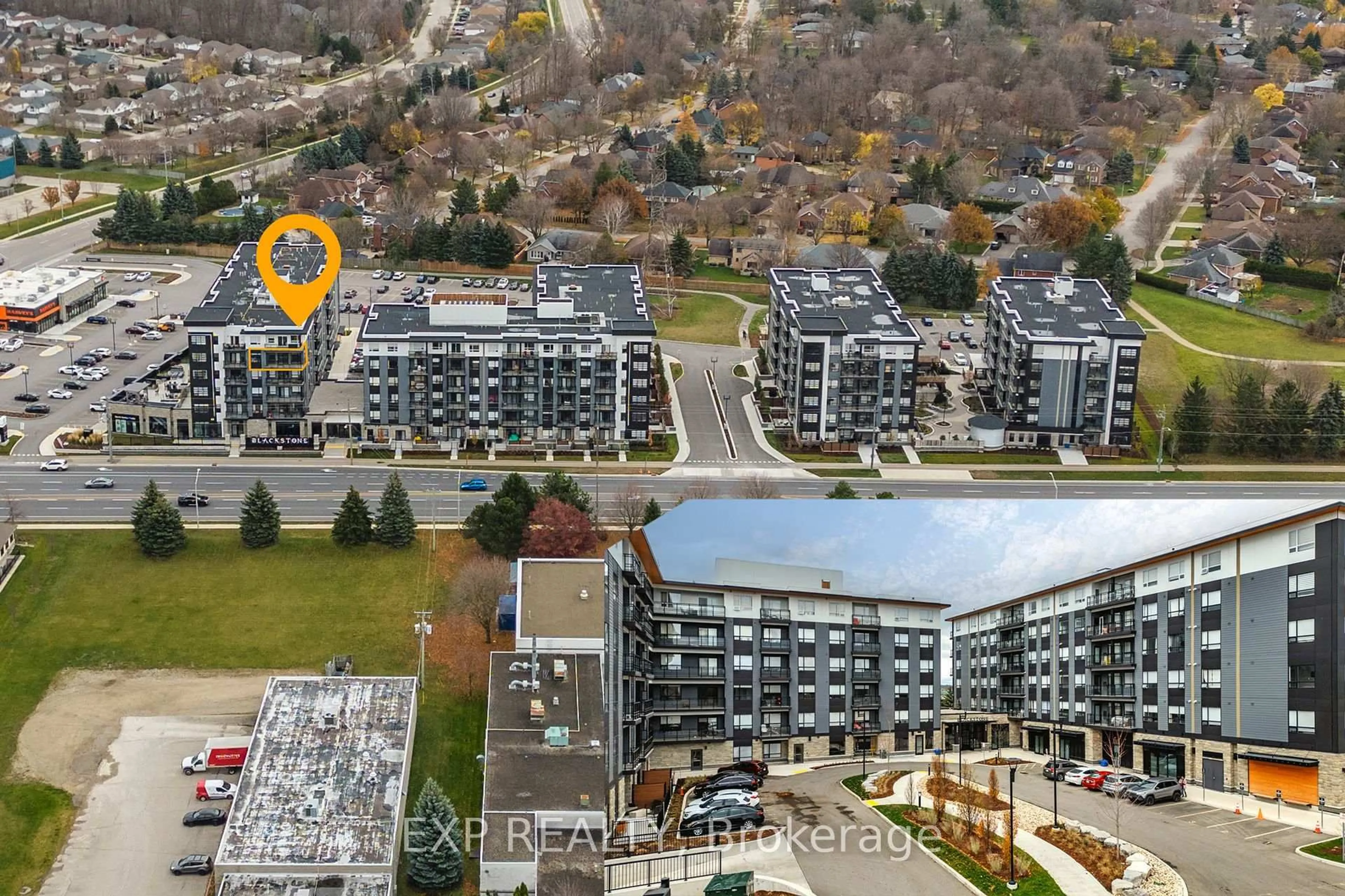 A pic from outside/outdoor area/front of a property/back of a property/a pic from drone, city buildings view from balcony for 255 Northfield Dr #501, Waterloo Ontario N2K 0G5