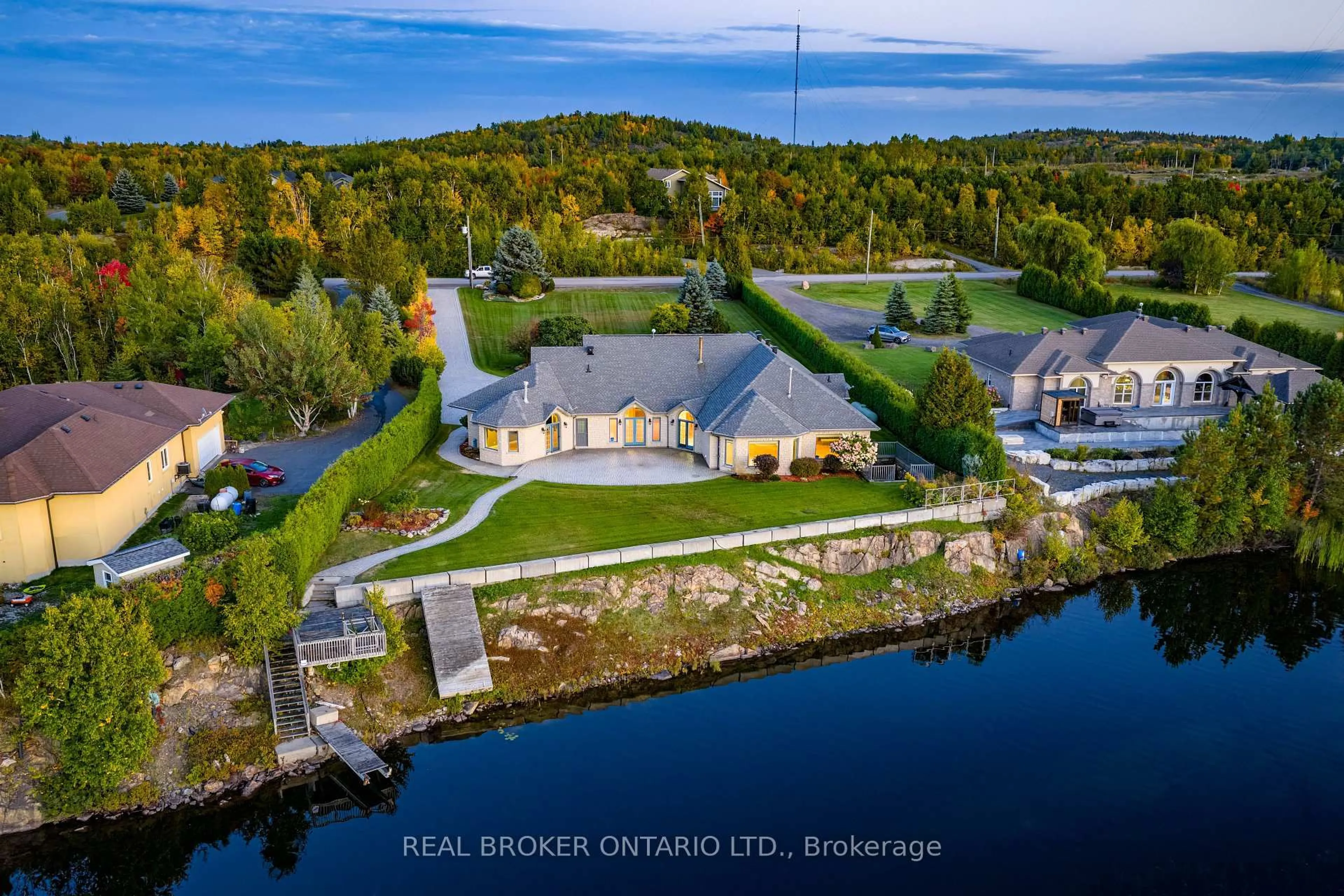 A pic from outside/outdoor area/front of a property/back of a property/a pic from drone, water/lake/river/ocean view for 2865 Treeview Rd, Greater Sudbury Ontario P3E 5C7