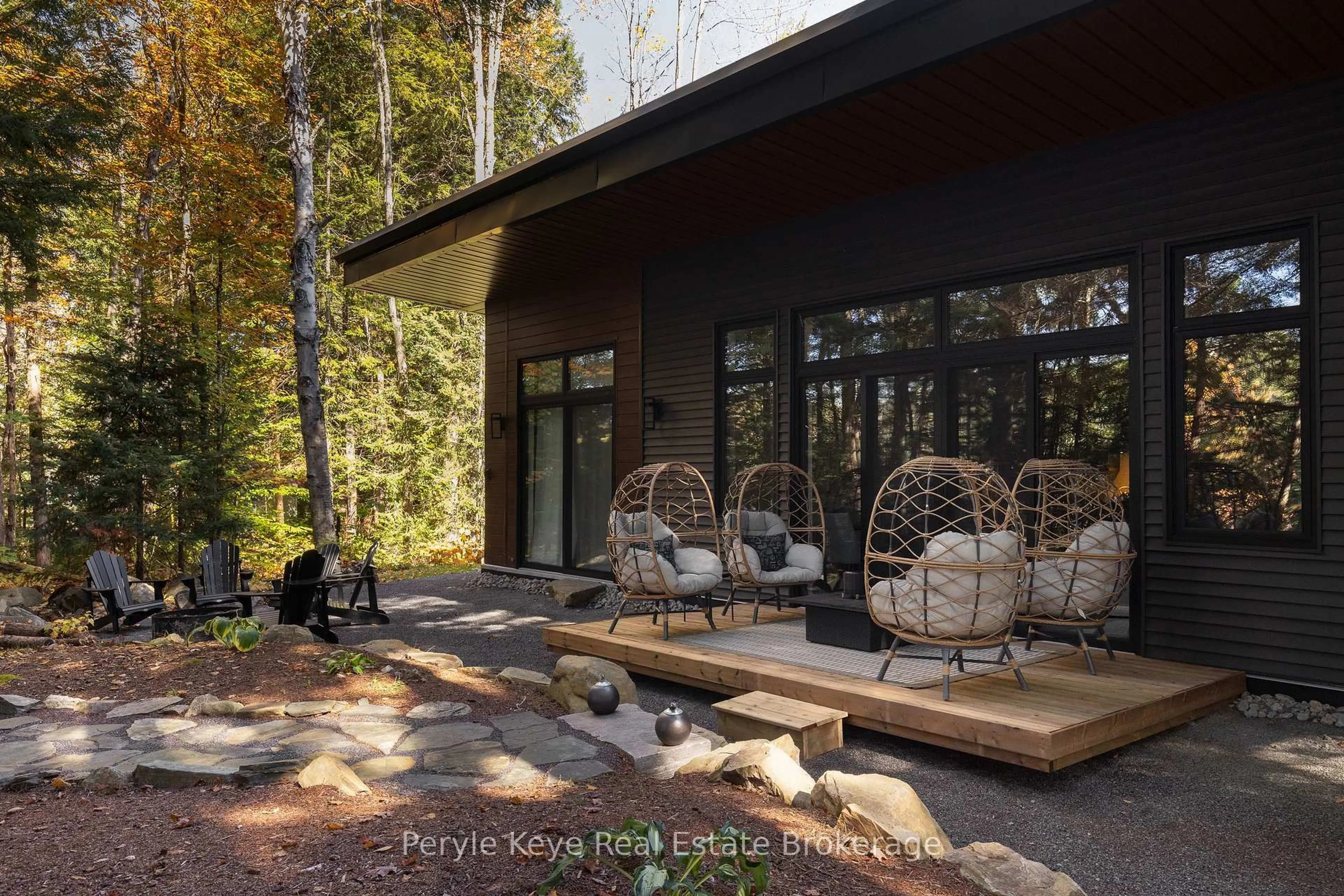 Patio, forest/trees view for 1-1387 Oxbow Lake Rd, Lake of Bays Ontario P1H 2J6
