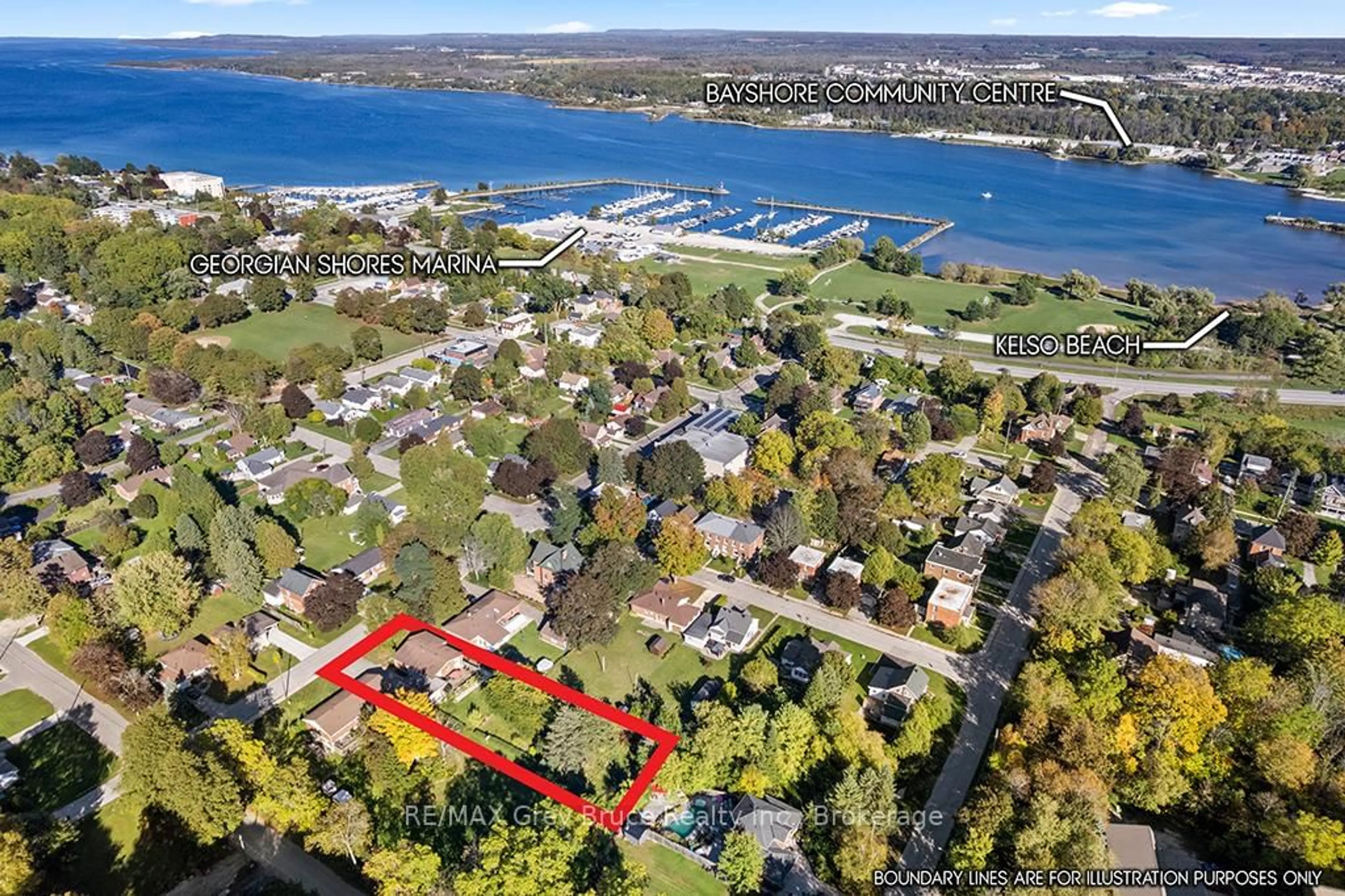 A pic from outside/outdoor area/front of a property/back of a property/a pic from drone, water/lake/river/ocean view for 563 21 St, Owen Sound Ontario N4K 4E7