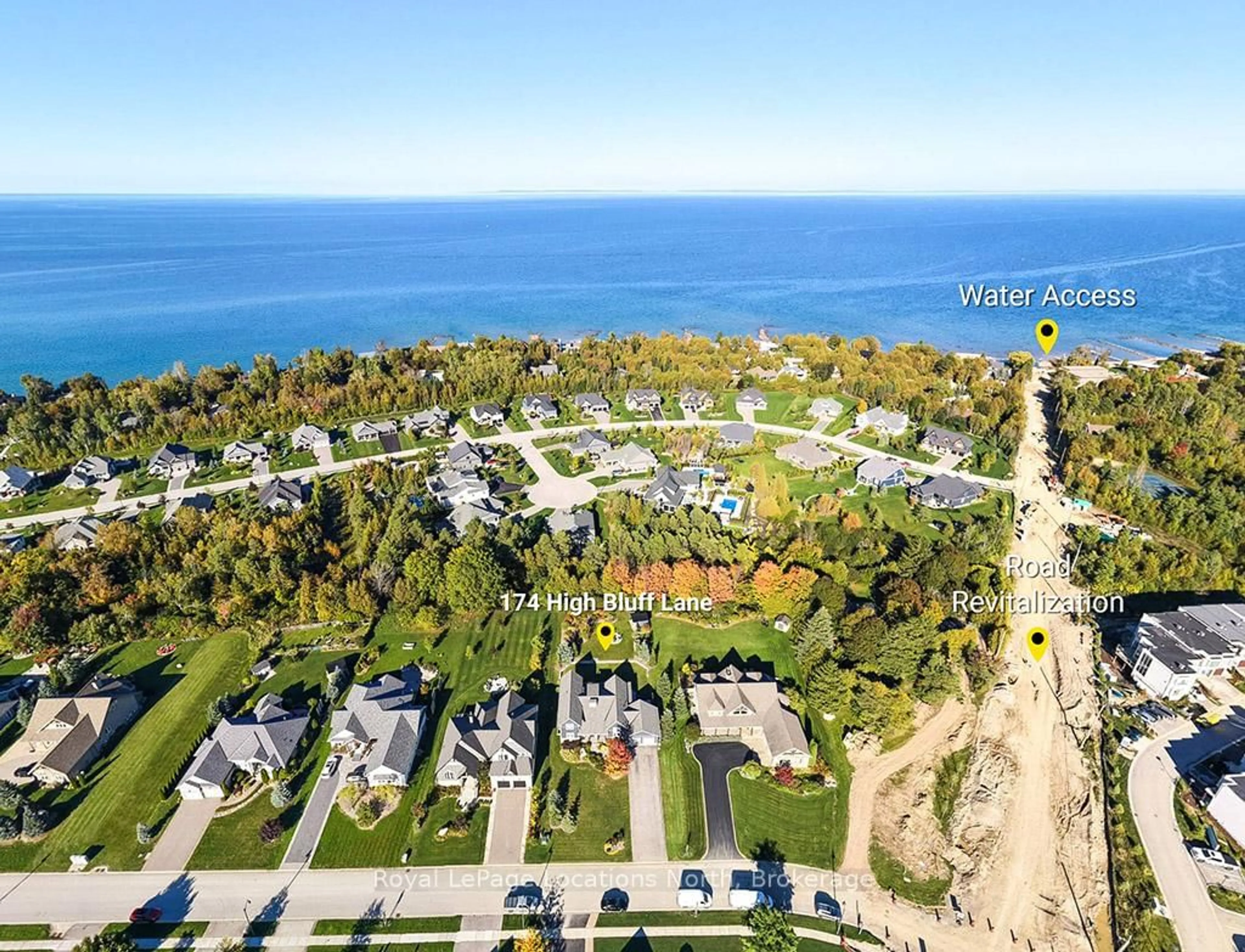 A pic from outside/outdoor area/front of a property/back of a property/a pic from drone, water/lake/river/ocean view for 174 High Bluff Lane, Blue Mountains Ontario N0H 2P0