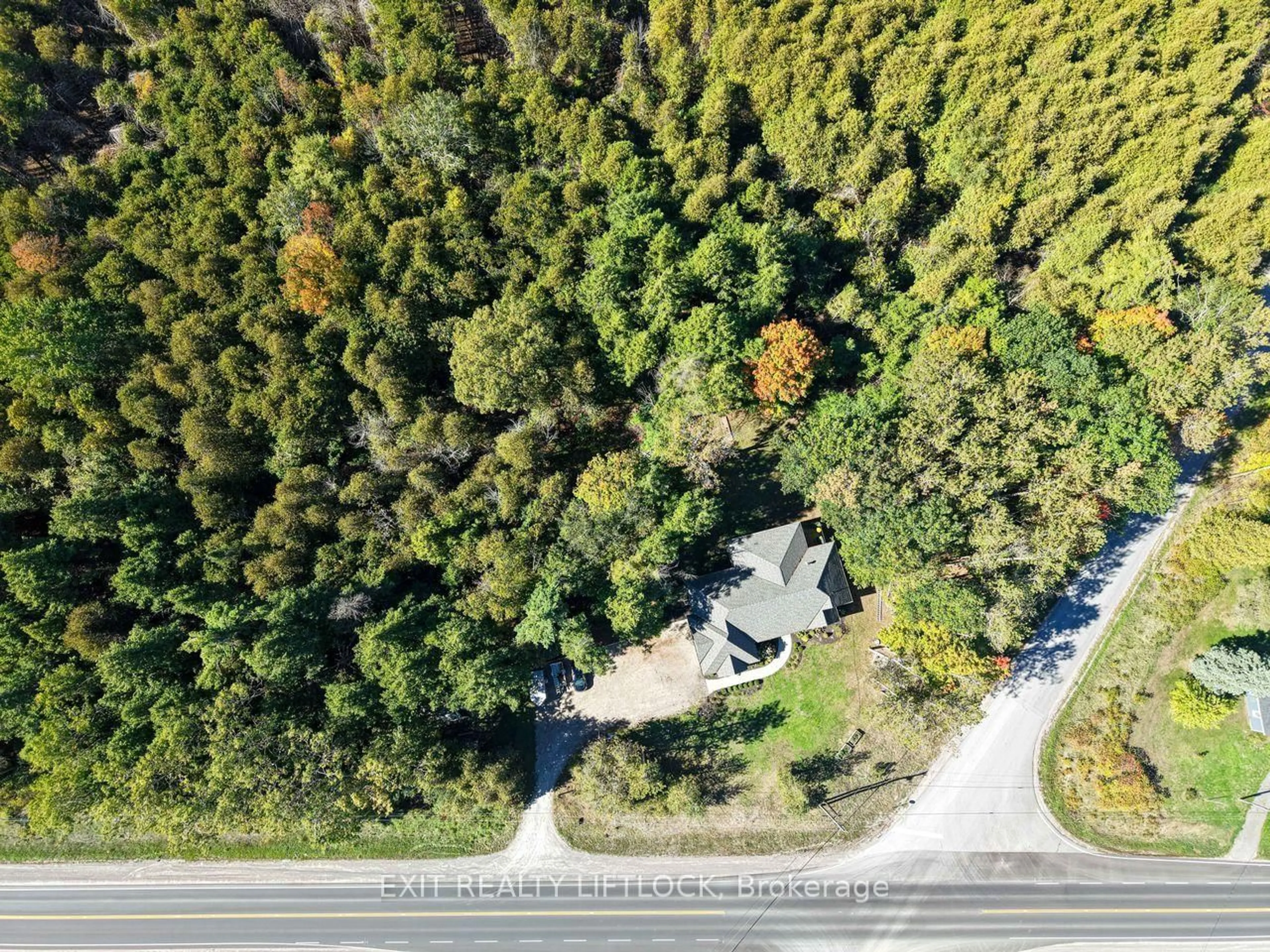 A pic from outside/outdoor area/front of a property/back of a property/a pic from drone, forest/trees view for 404 County Road 4, Douro-Dummer Ontario K9J 6Y1