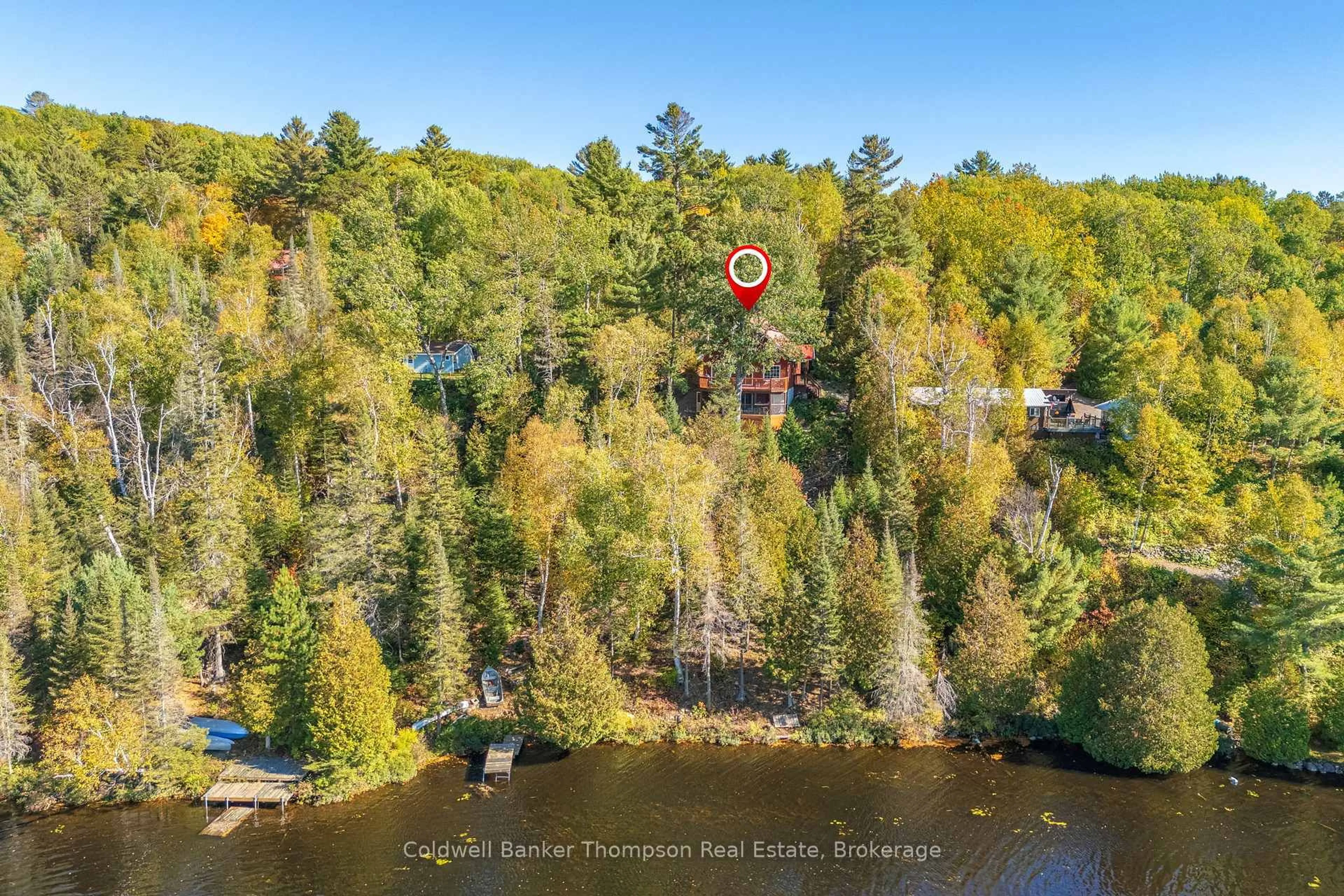 A pic from outside/outdoor area/front of a property/back of a property/a pic from drone, water/lake/river/ocean view for 108 Cedar Lane, Joly Ontario P0A 1Z0
