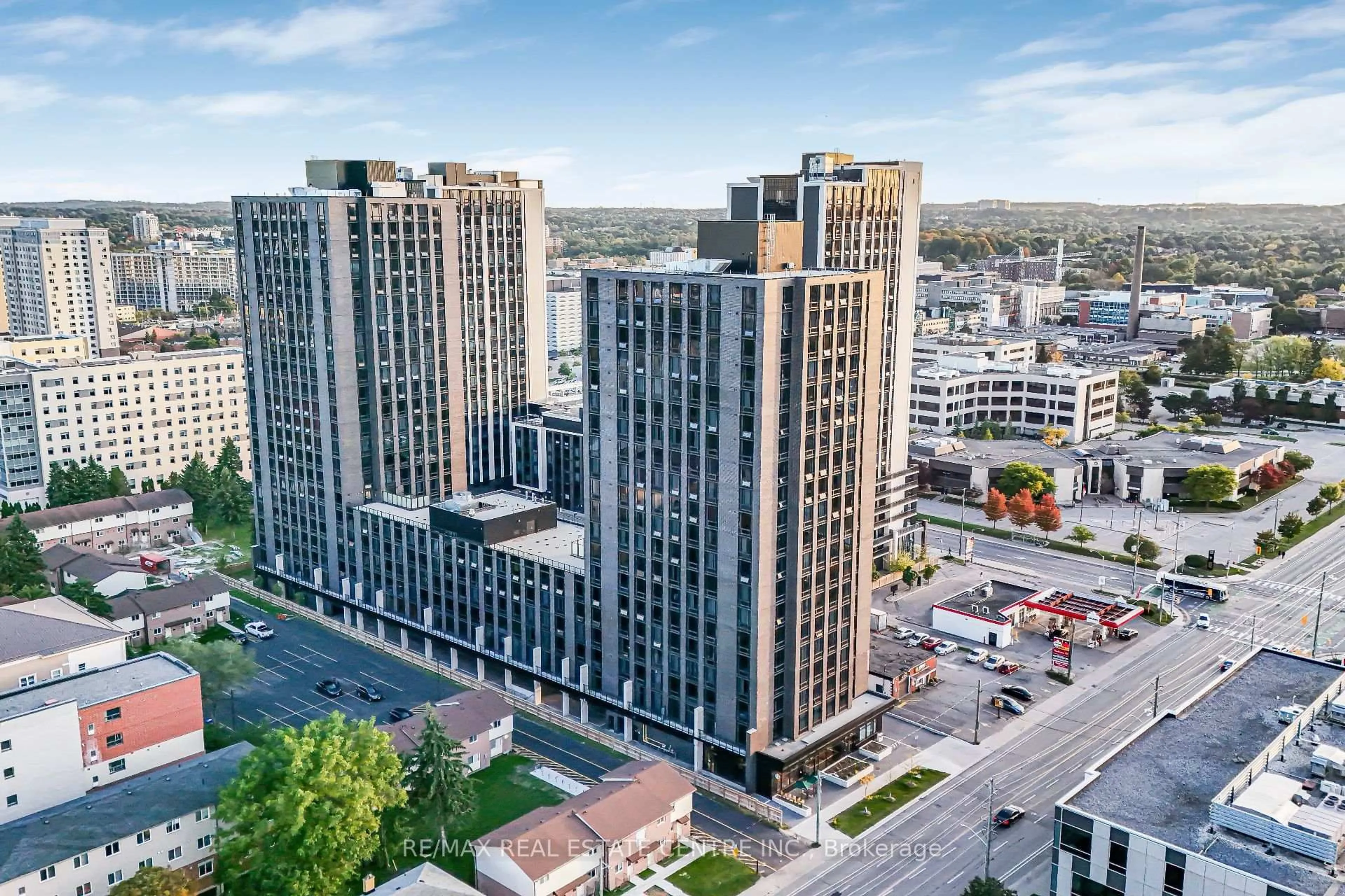 A pic from outside/outdoor area/front of a property/back of a property/a pic from drone, city buildings view from balcony for 145 COLUMBIA St #909, Waterloo Ontario N2L 0K7