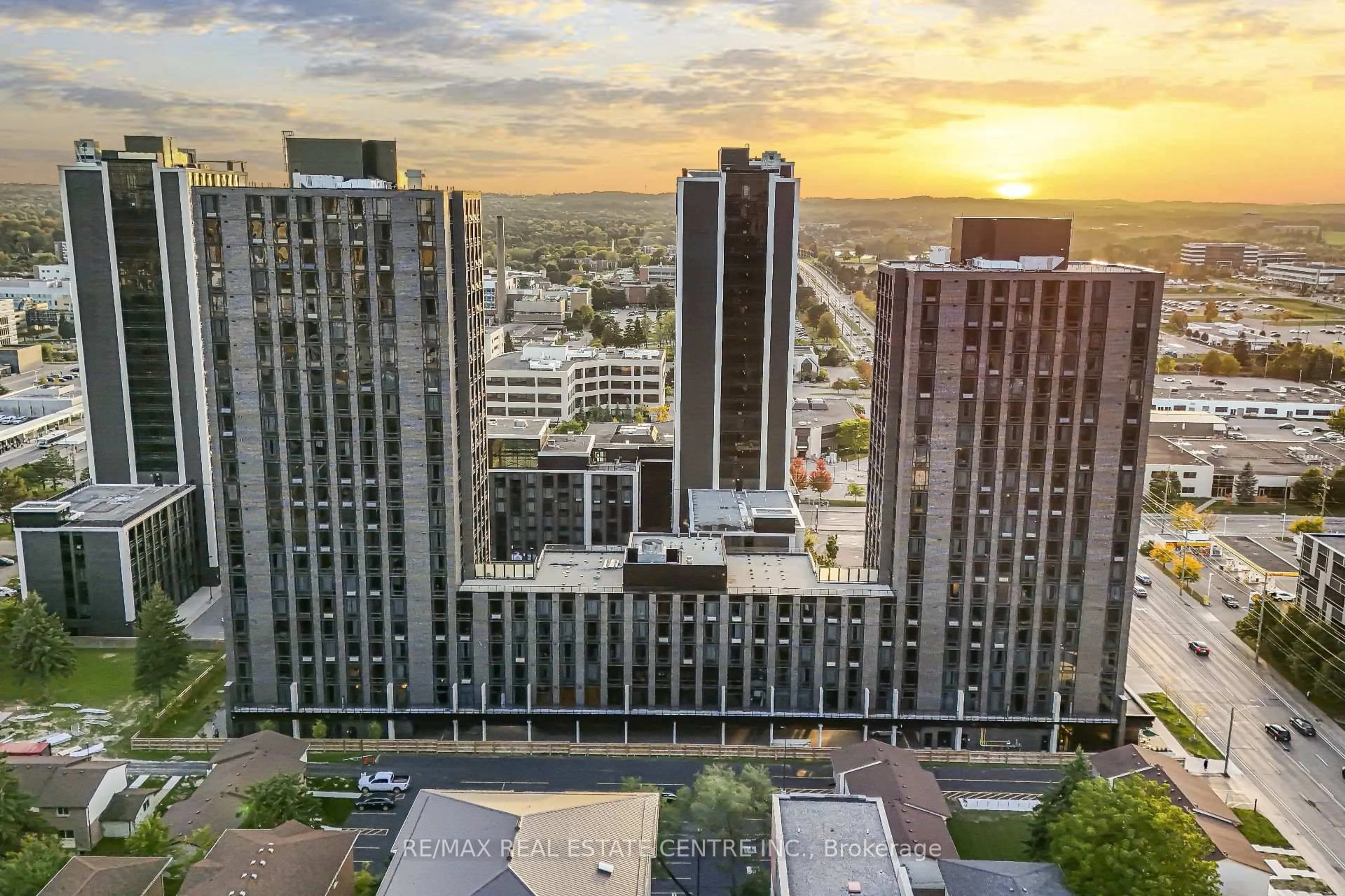 A pic from outside/outdoor area/front of a property/back of a property/a pic from drone, city buildings view from balcony for 145 COLUMBIA St #909, Waterloo Ontario N2L 0K7
