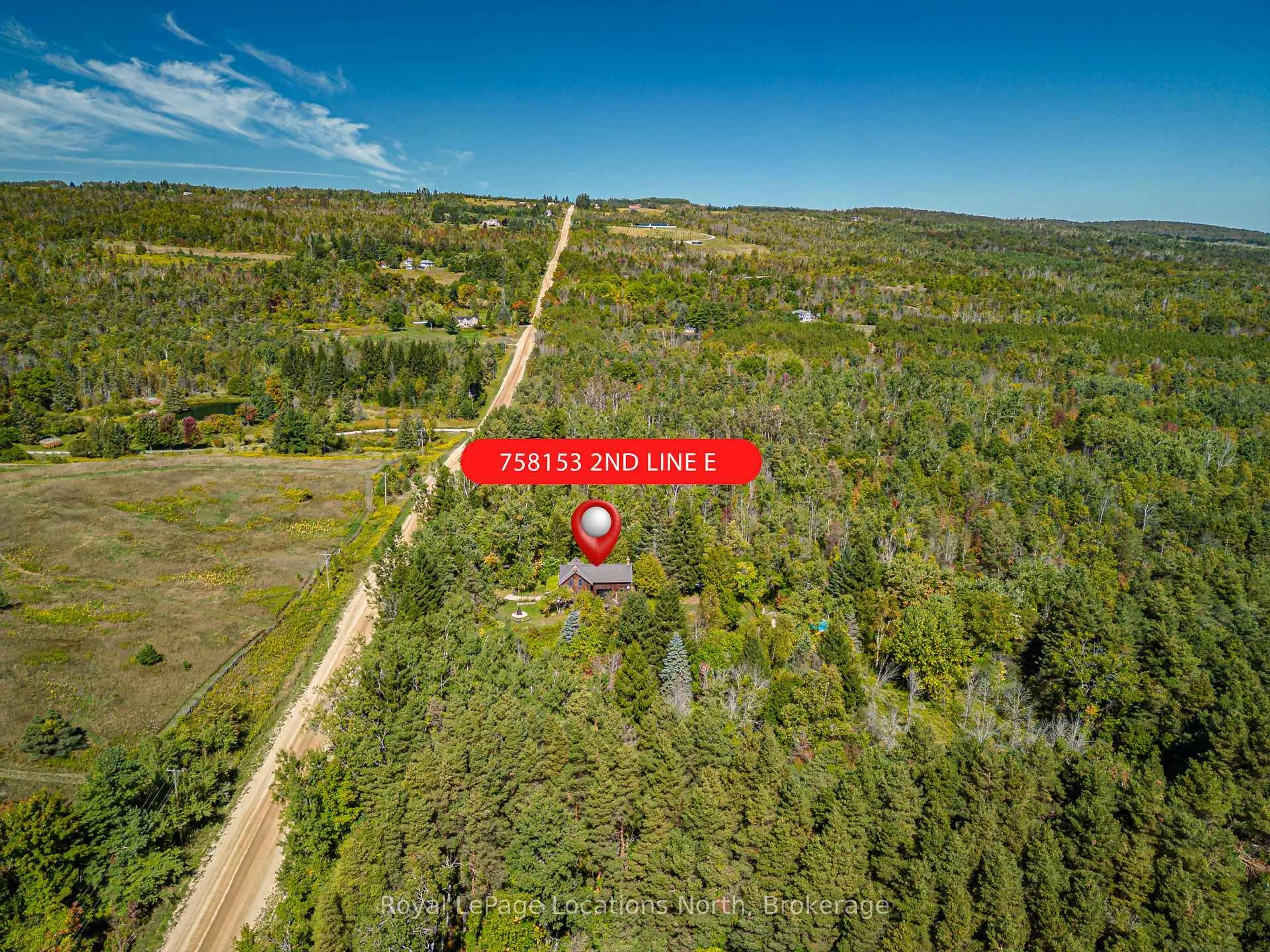 A pic from outside/outdoor area/front of a property/back of a property/a pic from drone, forest/trees view for 758153 2nd Line, Mulmur Ontario L0M 1M0