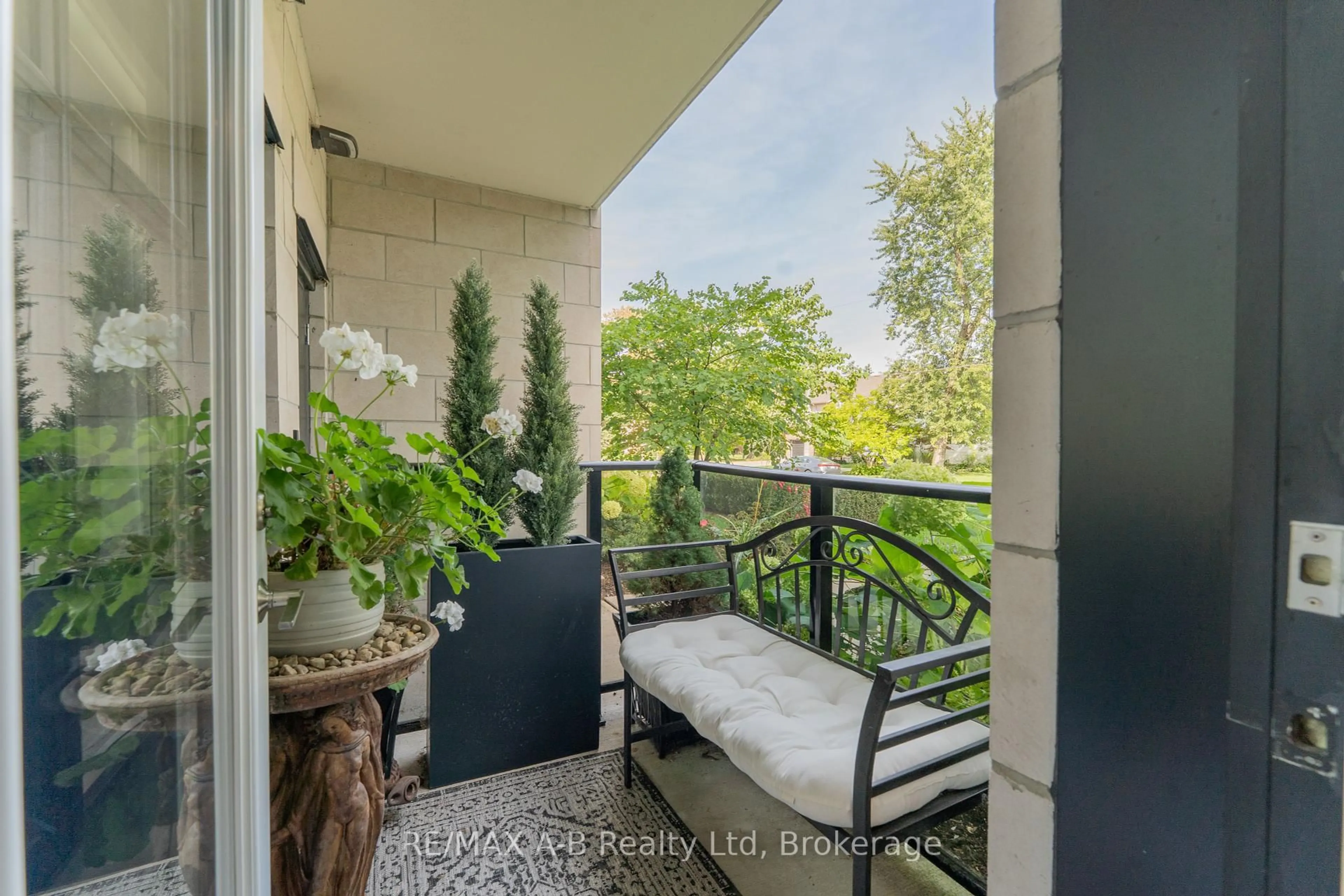 Balcony in the apartment, water/lake/river/ocean view for 255 John St #111, Stratford Ontario N5A 0G7