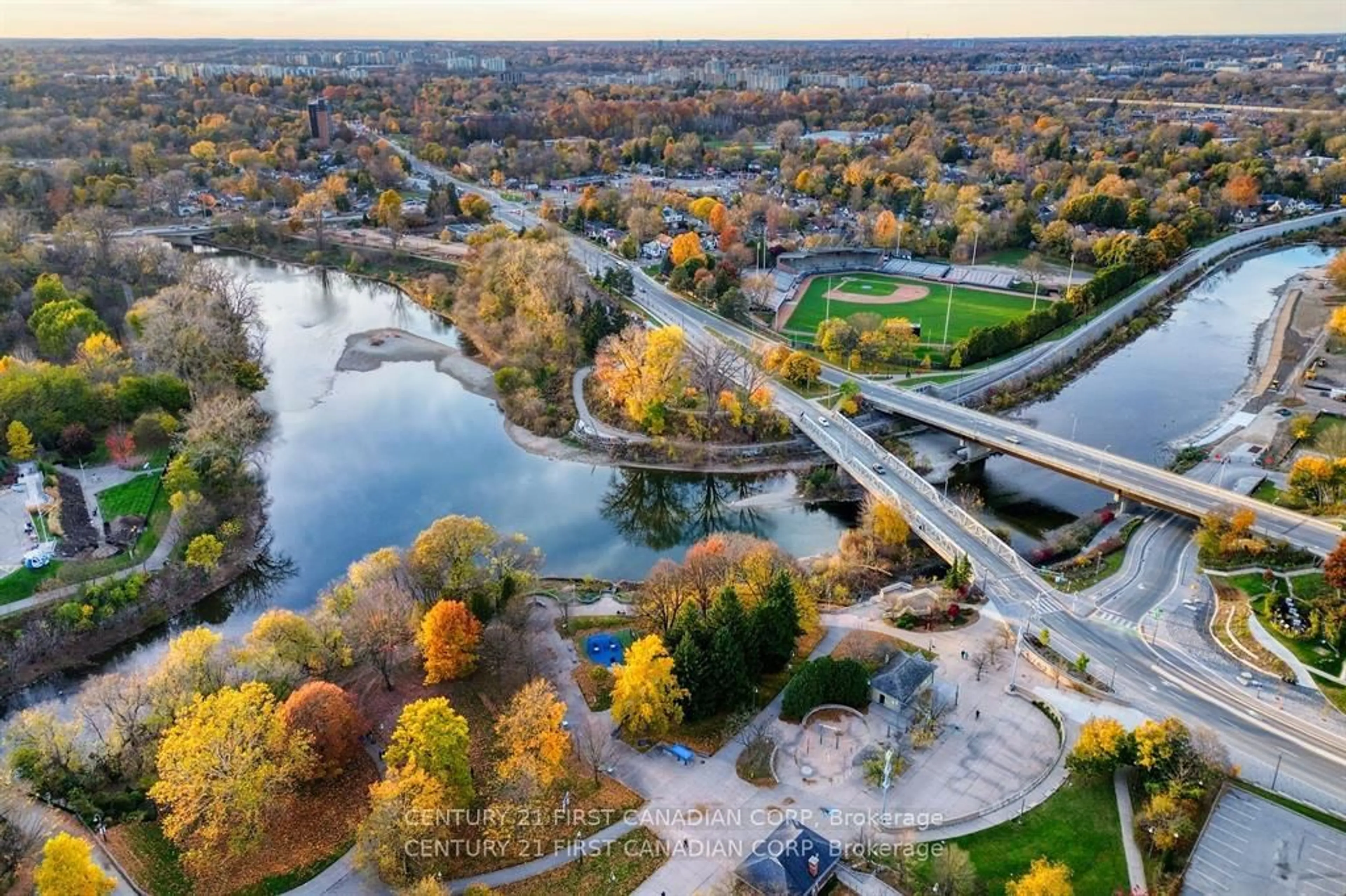 A pic from outside/outdoor area/front of a property/back of a property/a pic from drone, water/lake/river/ocean view for 330 Ridout St #2701/2704, London East Ontario N6A 0A7