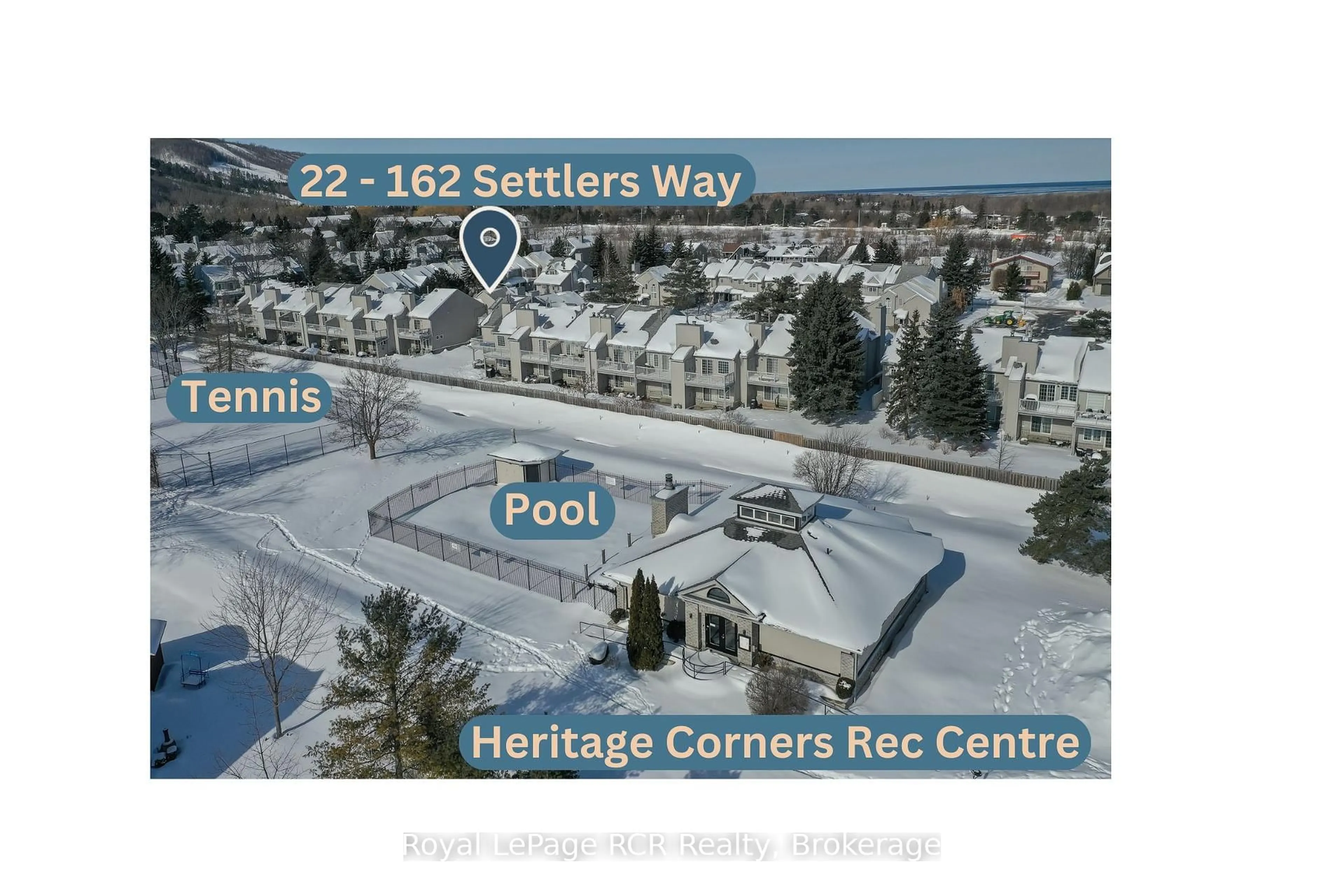 A pic from outside/outdoor area/front of a property/back of a property/a pic from drone, street for 162 Settlers Way #22, Blue Mountains Ontario L9Y 0M4