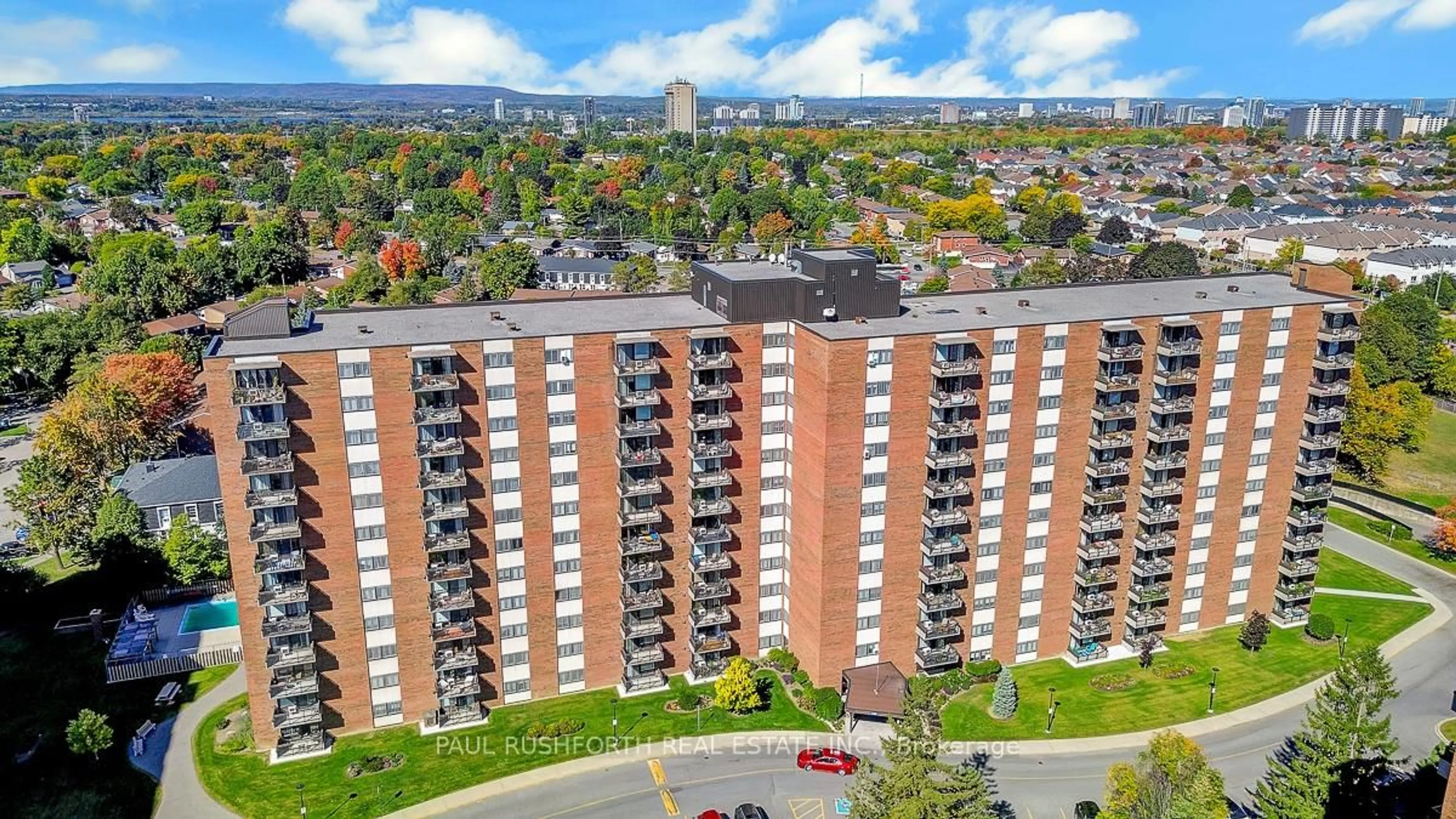 A pic from outside/outdoor area/front of a property/back of a property/a pic from drone, city buildings view from balcony for 1485 Baseline Rd #905, Ottawa Ontario K2C 3L8