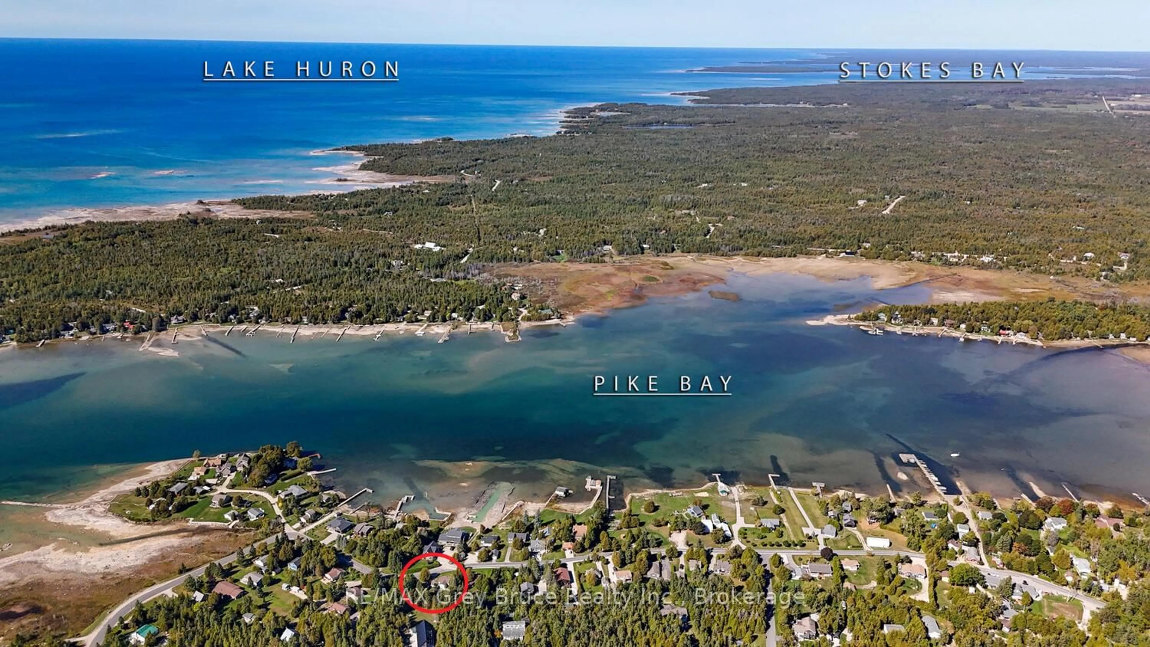 A pic from outside/outdoor area/front of a property/back of a property/a pic from drone, water/lake/river/ocean view for 861 Pike Bay Rd, Northern Bruce Peninsula Ontario N0H 2T0
