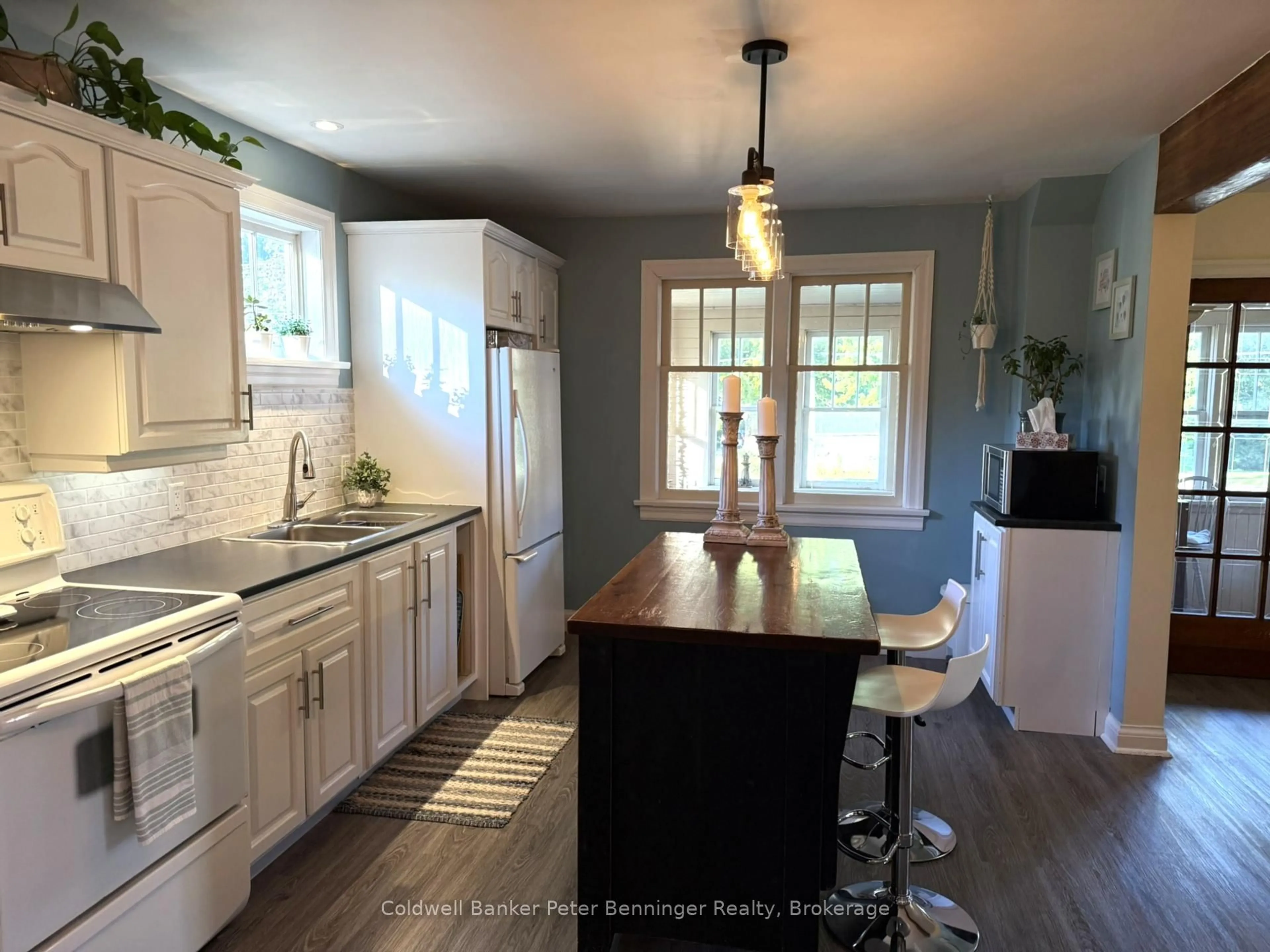 Open concept kitchen, wood/laminate floor for 1216 Bruce Road 12, South Bruce Ontario N0G 1W0