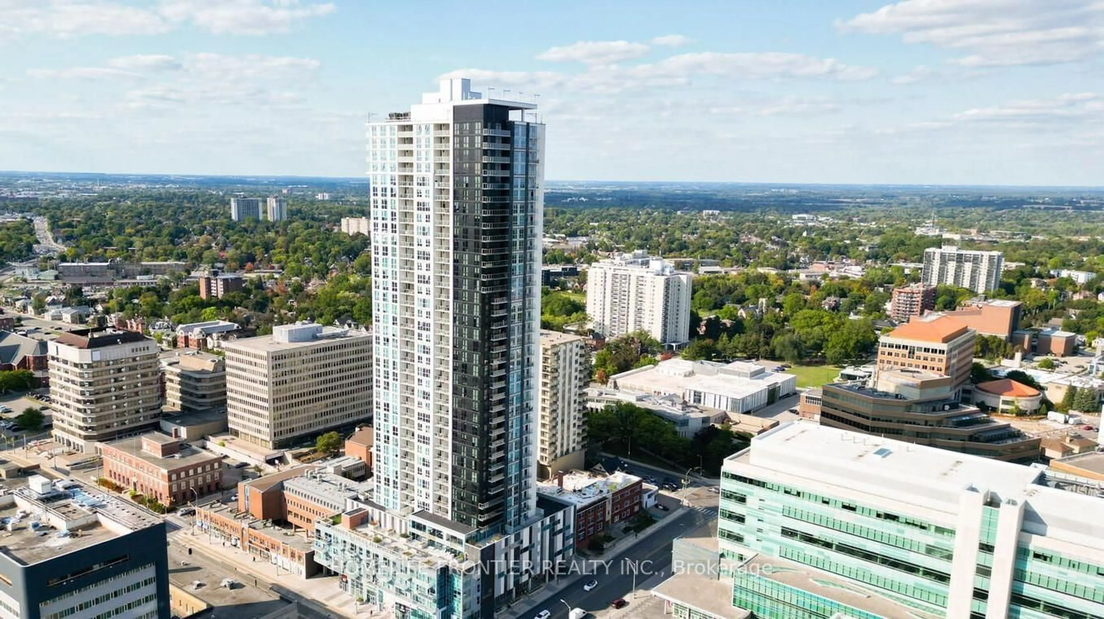 A pic from outside/outdoor area/front of a property/back of a property/a pic from drone, city buildings view from balcony for 60 Frederick St #3009, Kitchener Ontario N2H 0C7