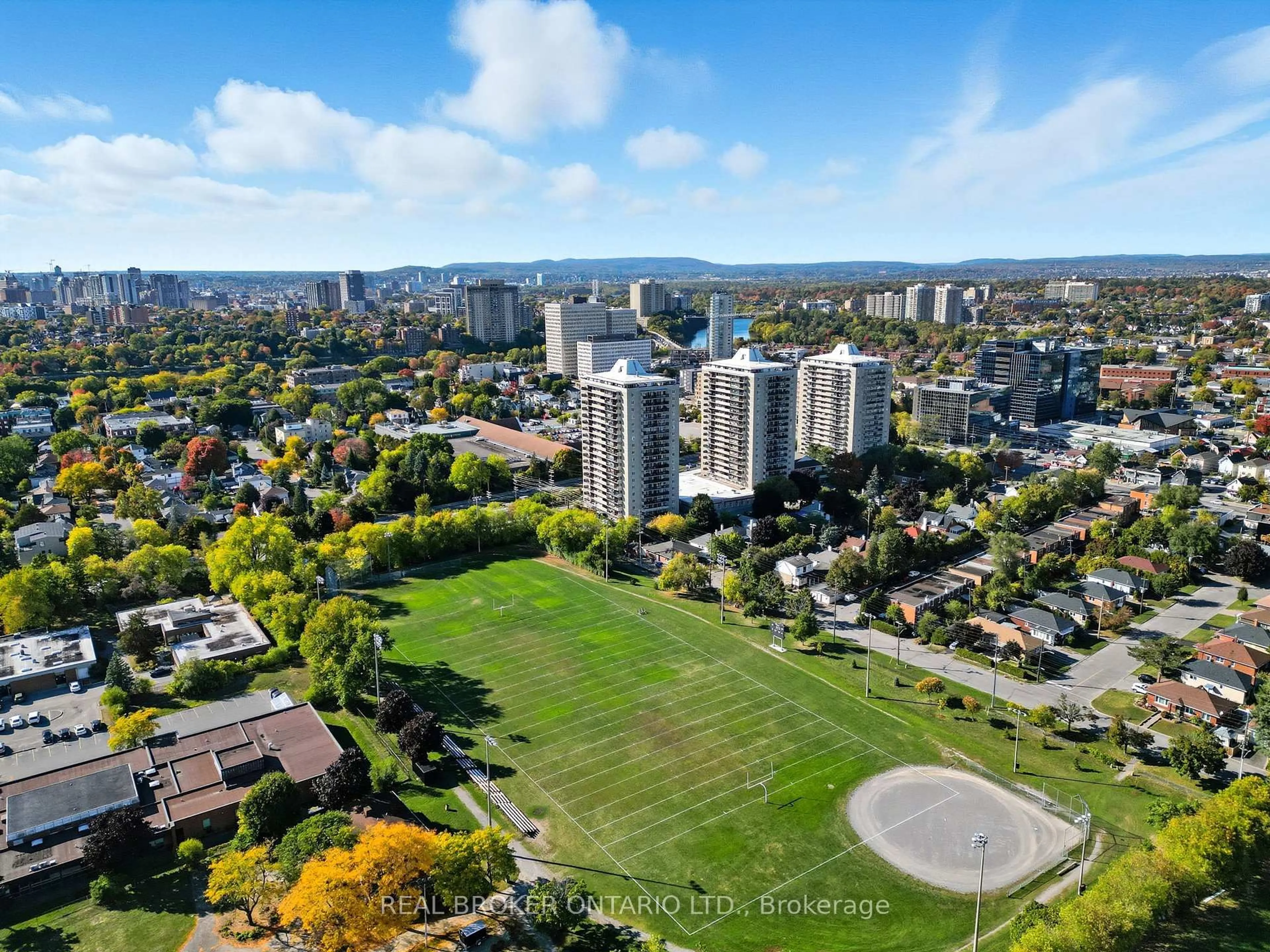 A pic from outside/outdoor area/front of a property/back of a property/a pic from drone, city buildings view from balcony for 158C McArthur Ave #907, Ottawa Ontario K1L 8E7