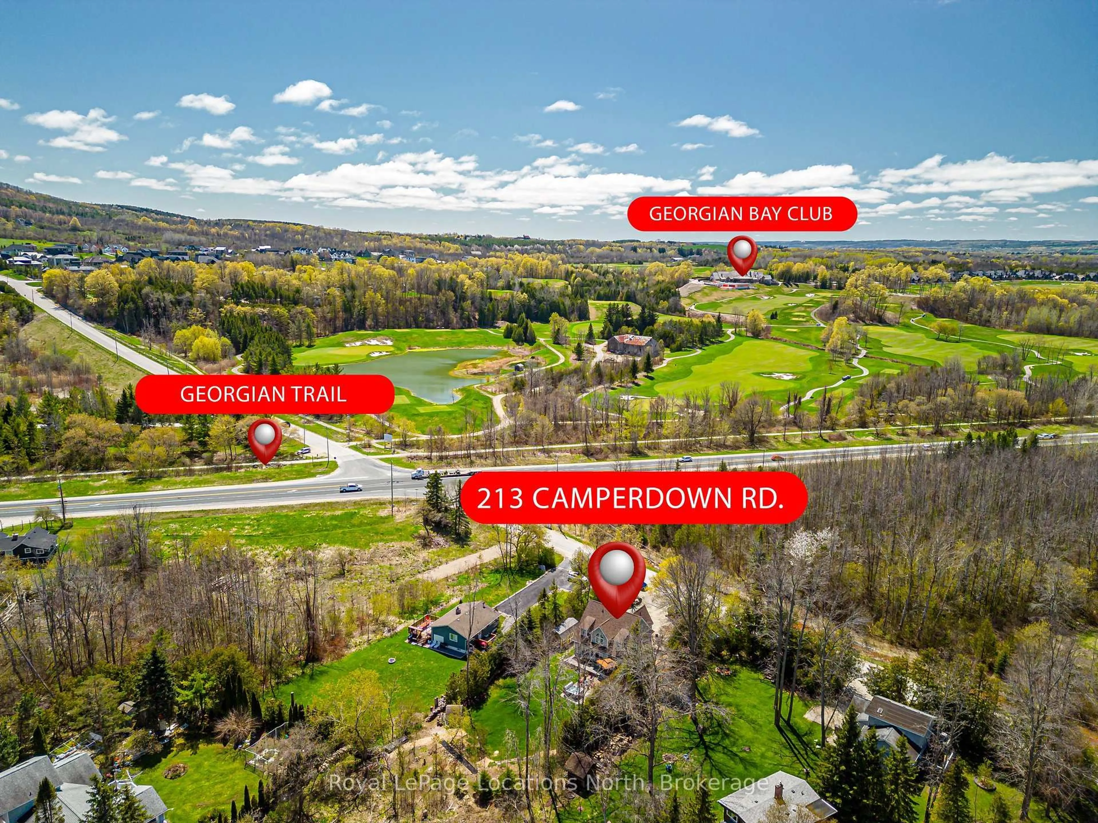 A pic from outside/outdoor area/front of a property/back of a property/a pic from drone, water/lake/river/ocean view for 213 Camperdown Rd, Blue Mountains Ontario N0H 1J0