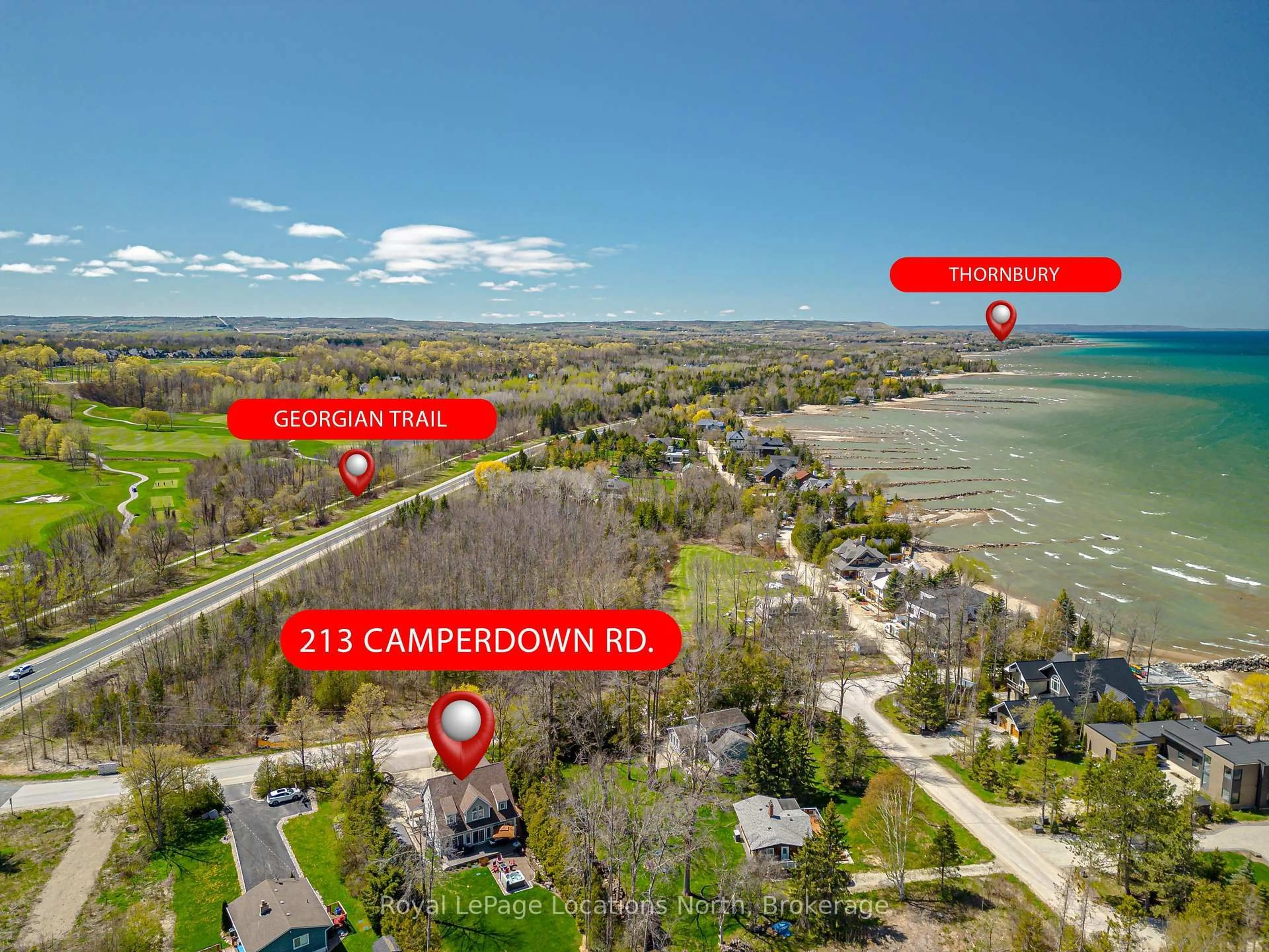 A pic from outside/outdoor area/front of a property/back of a property/a pic from drone, water/lake/river/ocean view for 213 Camperdown Rd, Blue Mountains Ontario N0H 1J0