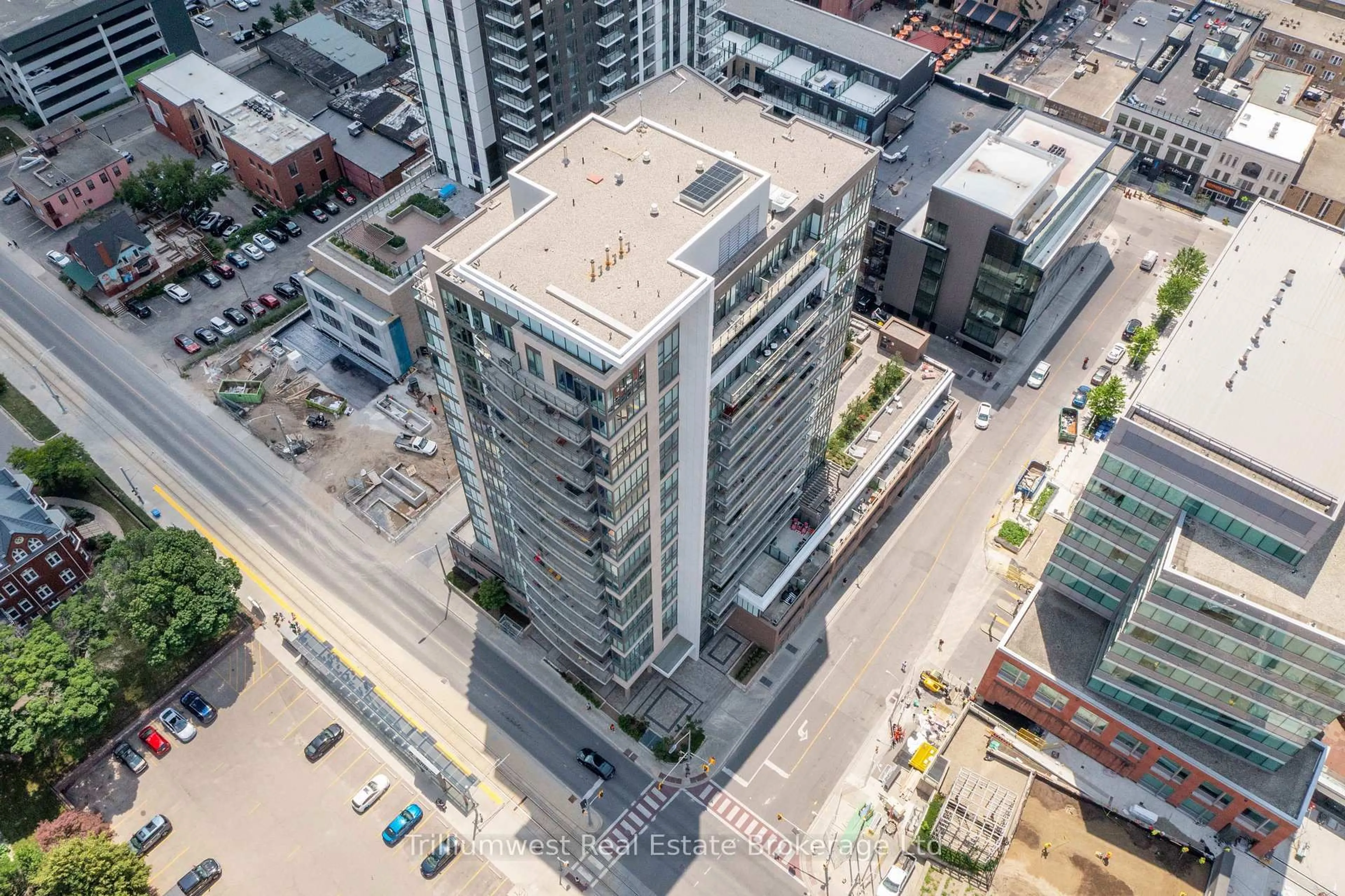 A pic from outside/outdoor area/front of a property/back of a property/a pic from drone, city buildings view from balcony for 85 Duke St #209, Kitchener Ontario N2H 0B7