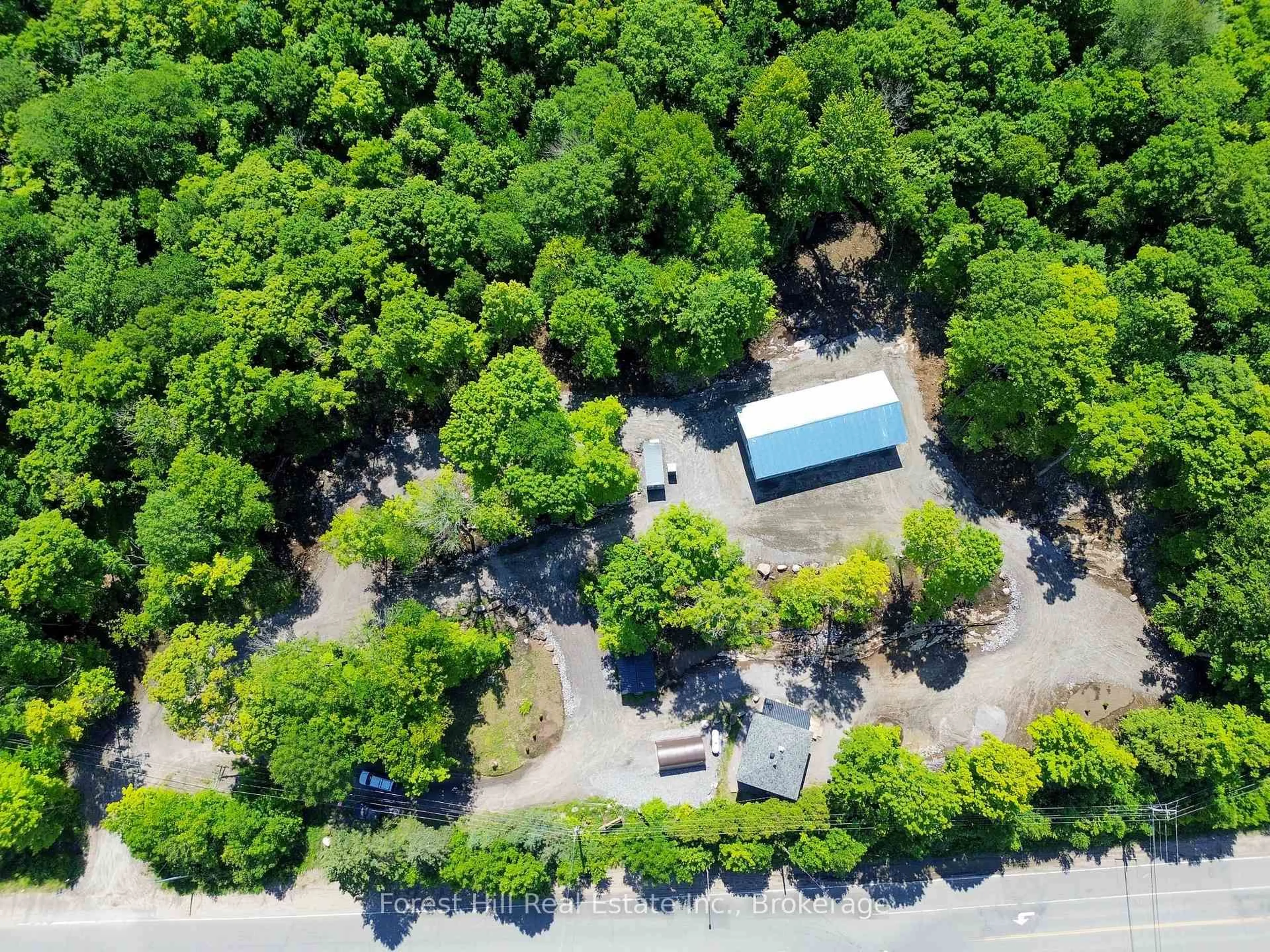A pic from outside/outdoor area/front of a property/back of a property/a pic from drone, forest/trees view for 4061 Muskoka Rd 169 Highway, Muskoka Lakes Ontario P0B 1J0
