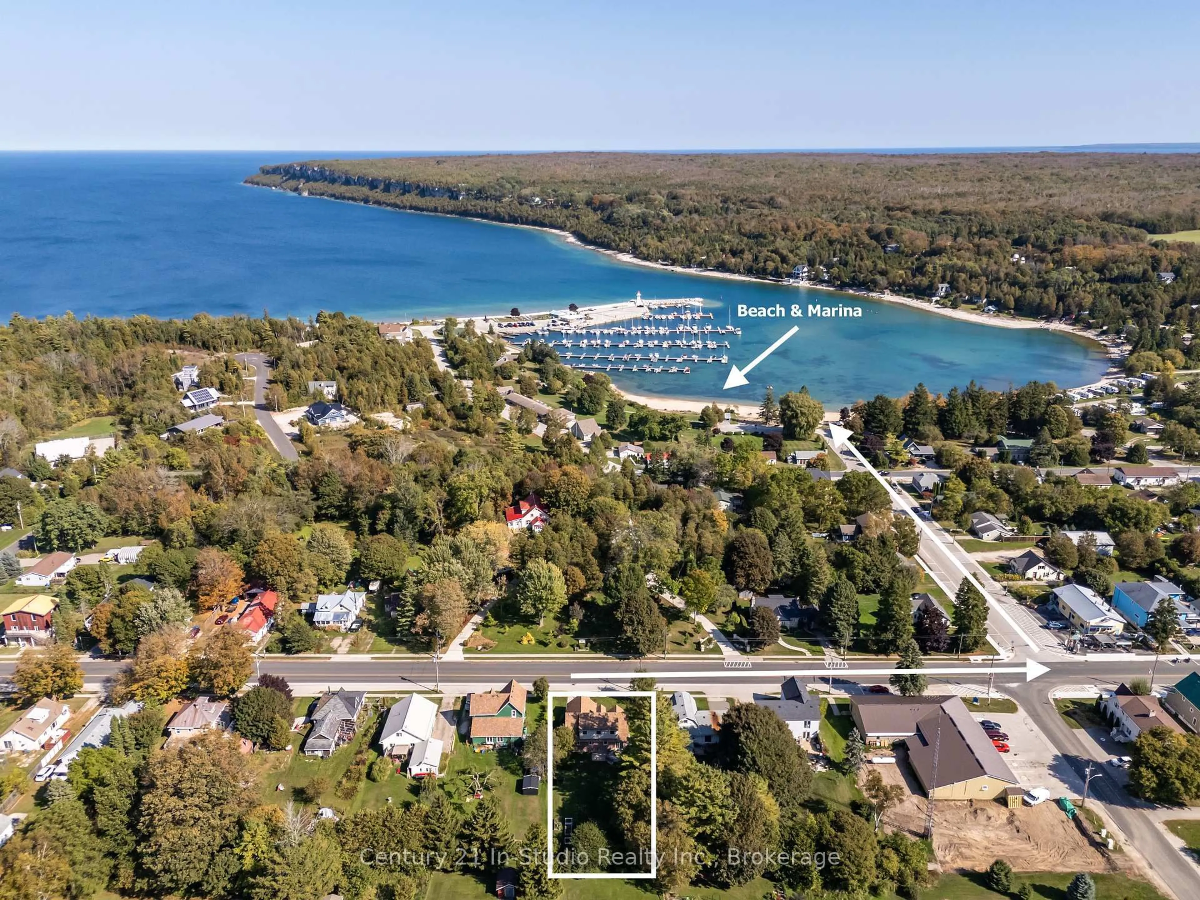 A pic from outside/outdoor area/front of a property/back of a property/a pic from drone, water/lake/river/ocean view for 96 Main St, Northern Bruce Peninsula Ontario N0H 1W0