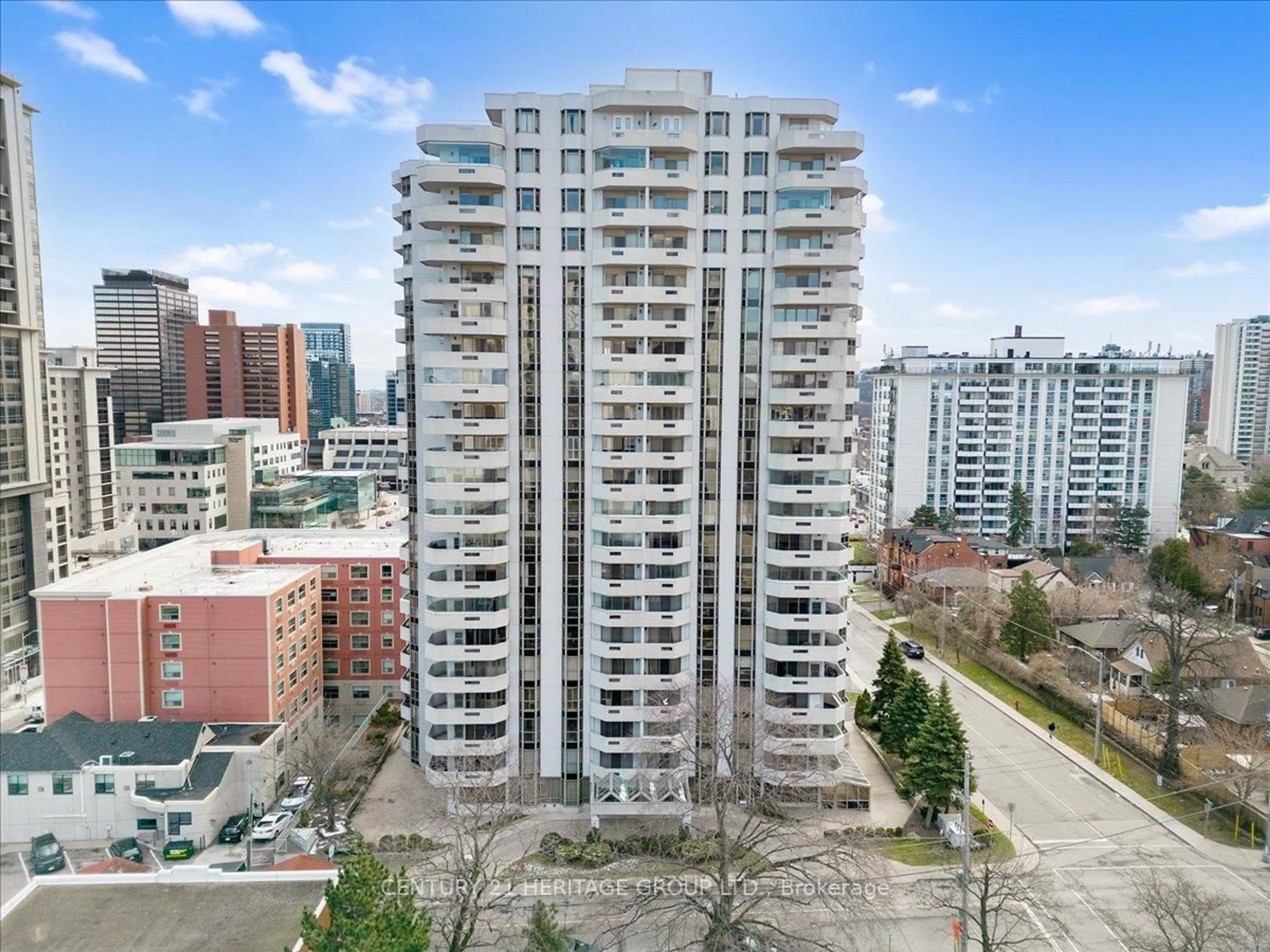 A pic from outside/outdoor area/front of a property/back of a property/a pic from drone, city buildings view from balcony for 67 Caroline St #102, Hamilton Ontario L8P 3K6