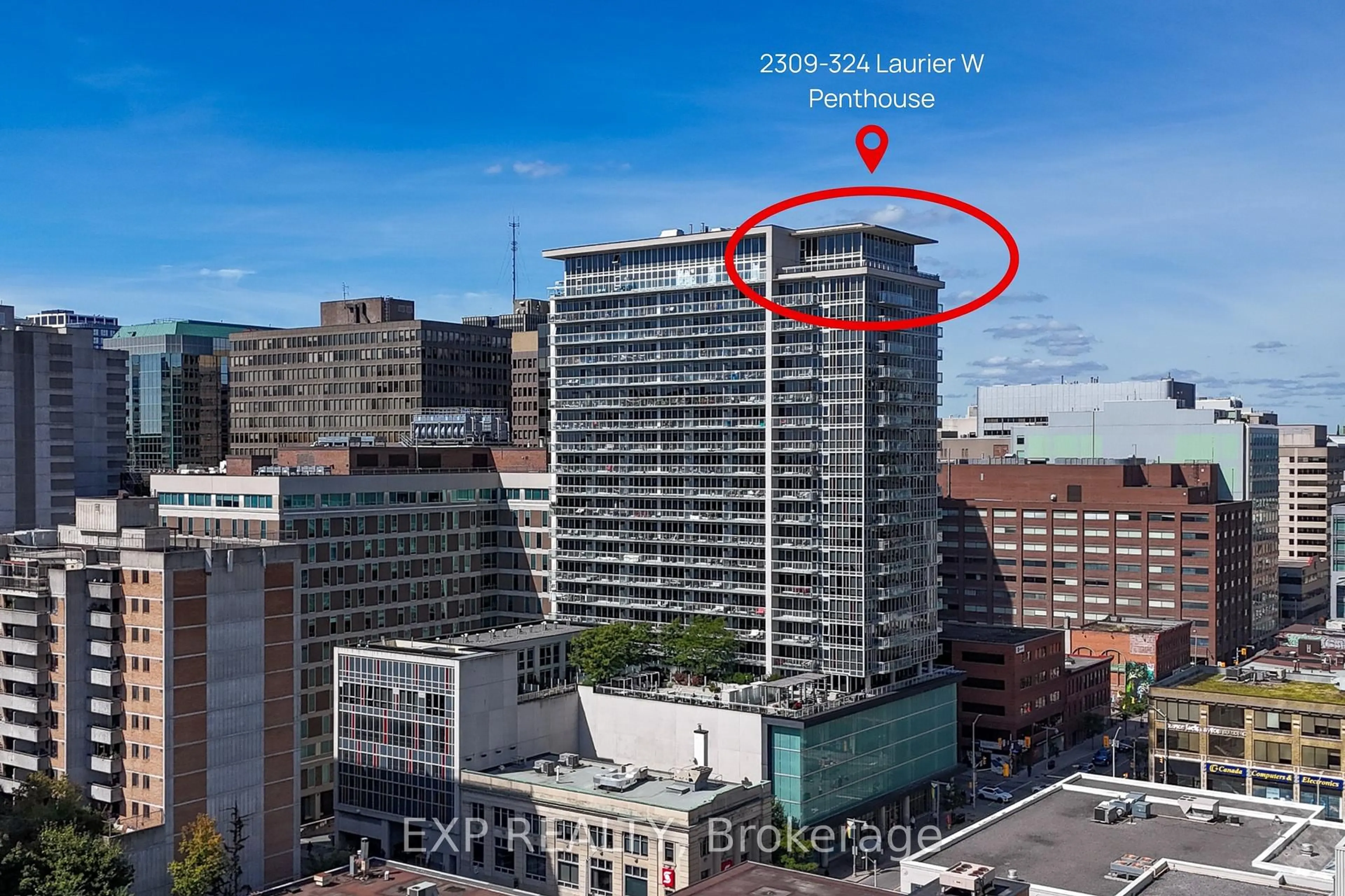 A pic from outside/outdoor area/front of a property/back of a property/a pic from drone, city buildings view from balcony for 324 Laurier Ave #2309, Ottawa Ontario K1N 6P6