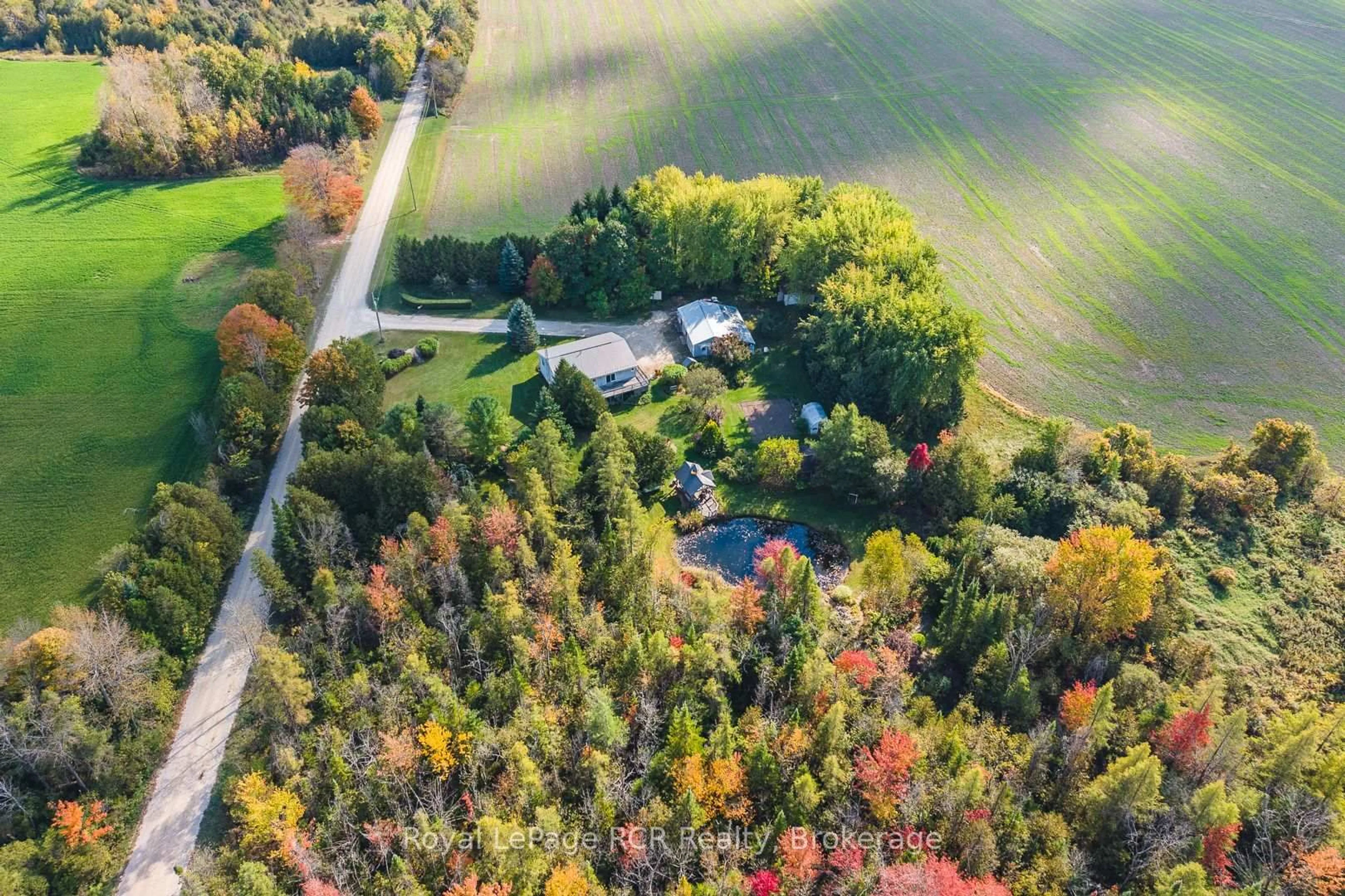 A pic from outside/outdoor area/front of a property/back of a property/a pic from drone, forest/trees view for 74074 10 Sdrd, West Grey Ontario N0G 1S0