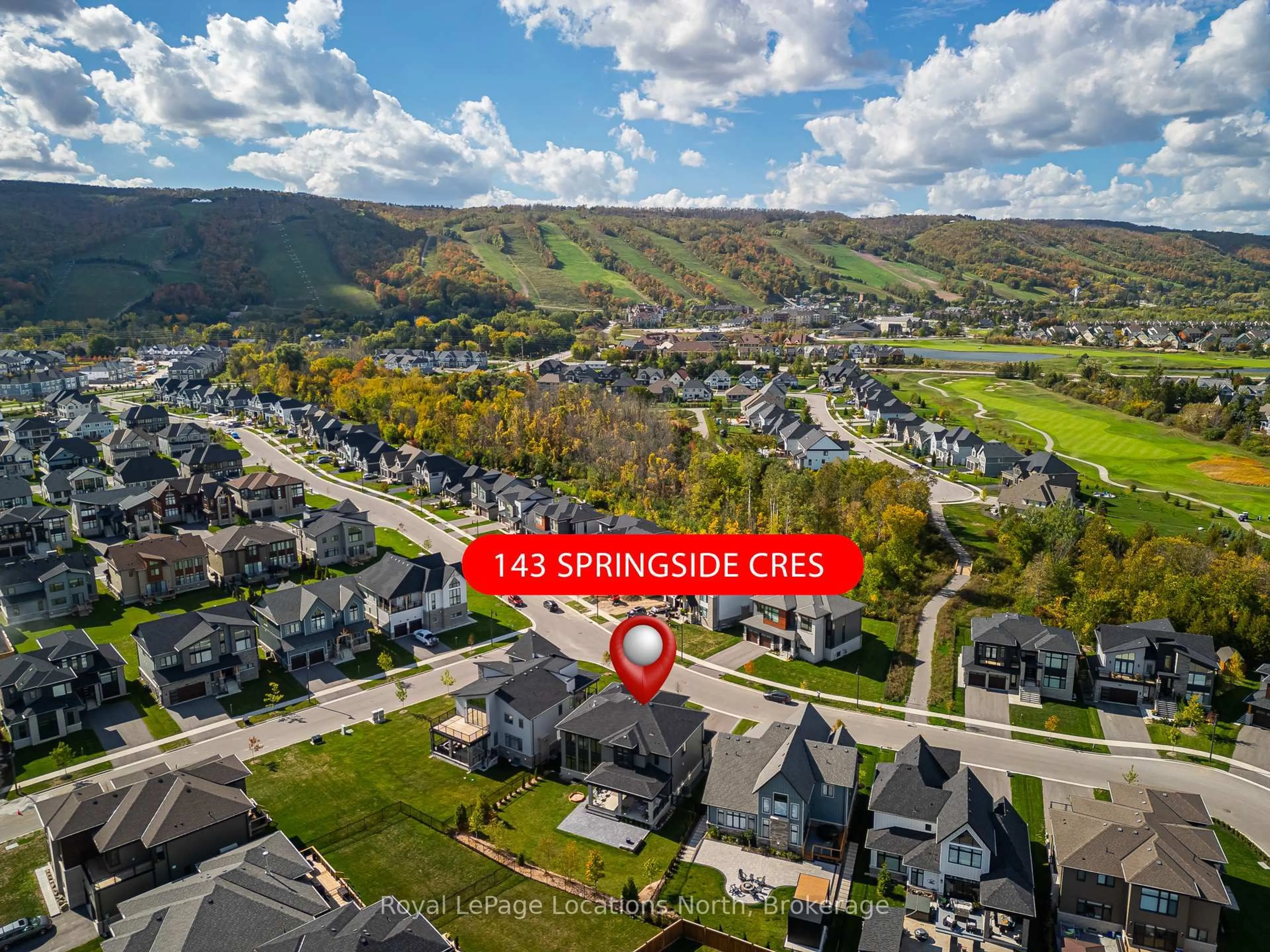 A pic from outside/outdoor area/front of a property/back of a property/a pic from drone, mountain view for 143 Springside Cres, Blue Mountains Ontario L9Y 5J6